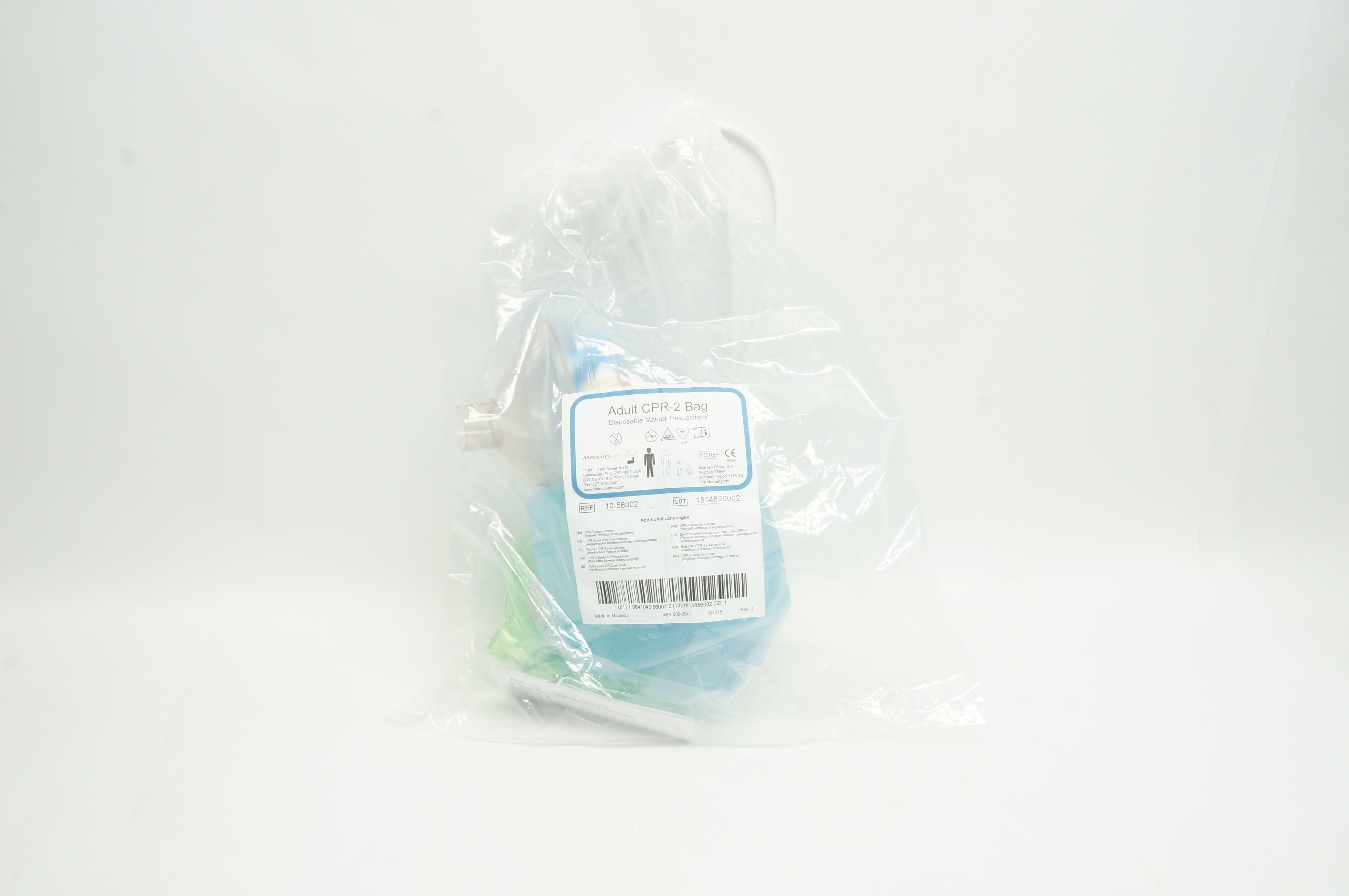 Mercury 10-56002 Adult CPR-2 Bag Disposable Manual Resuscitator (x)