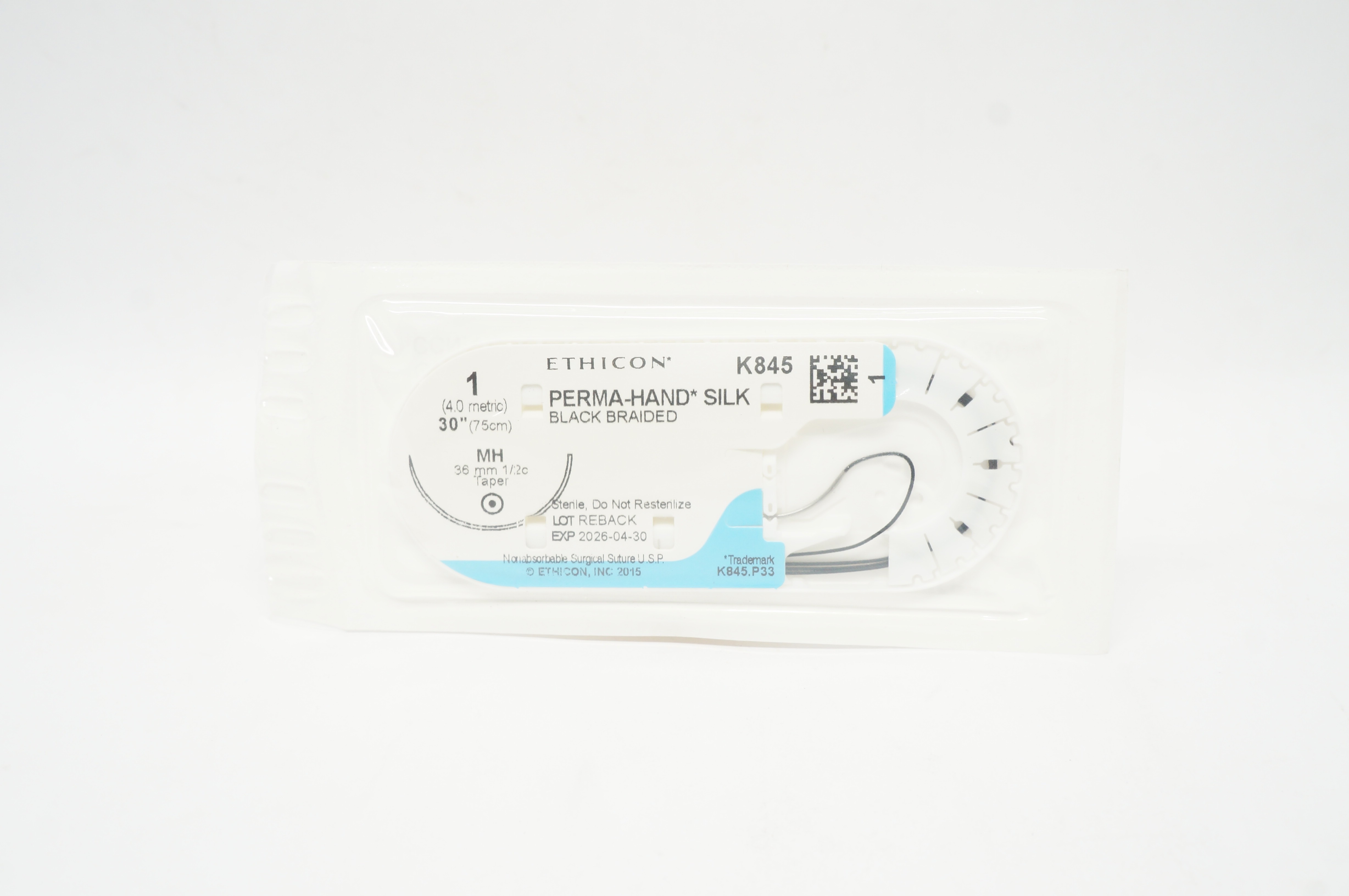 Ethicon K845 1 PERMA-HAND SILK Stre MH 36mm 1/2c Taper, 30inch