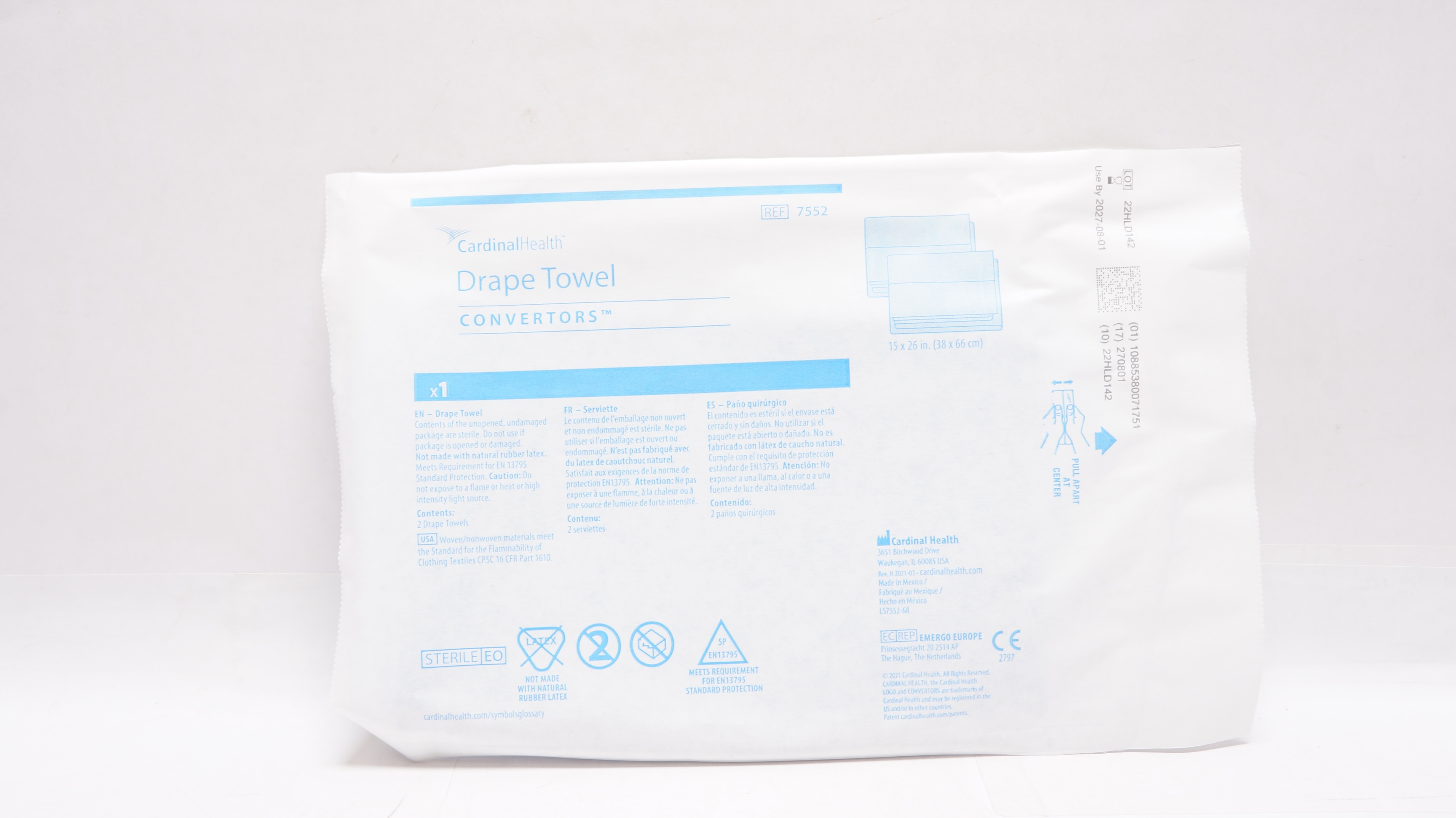 Cardinal Health 7552 Convertors Drape Towel 15inch x 26inch - Pack of 2