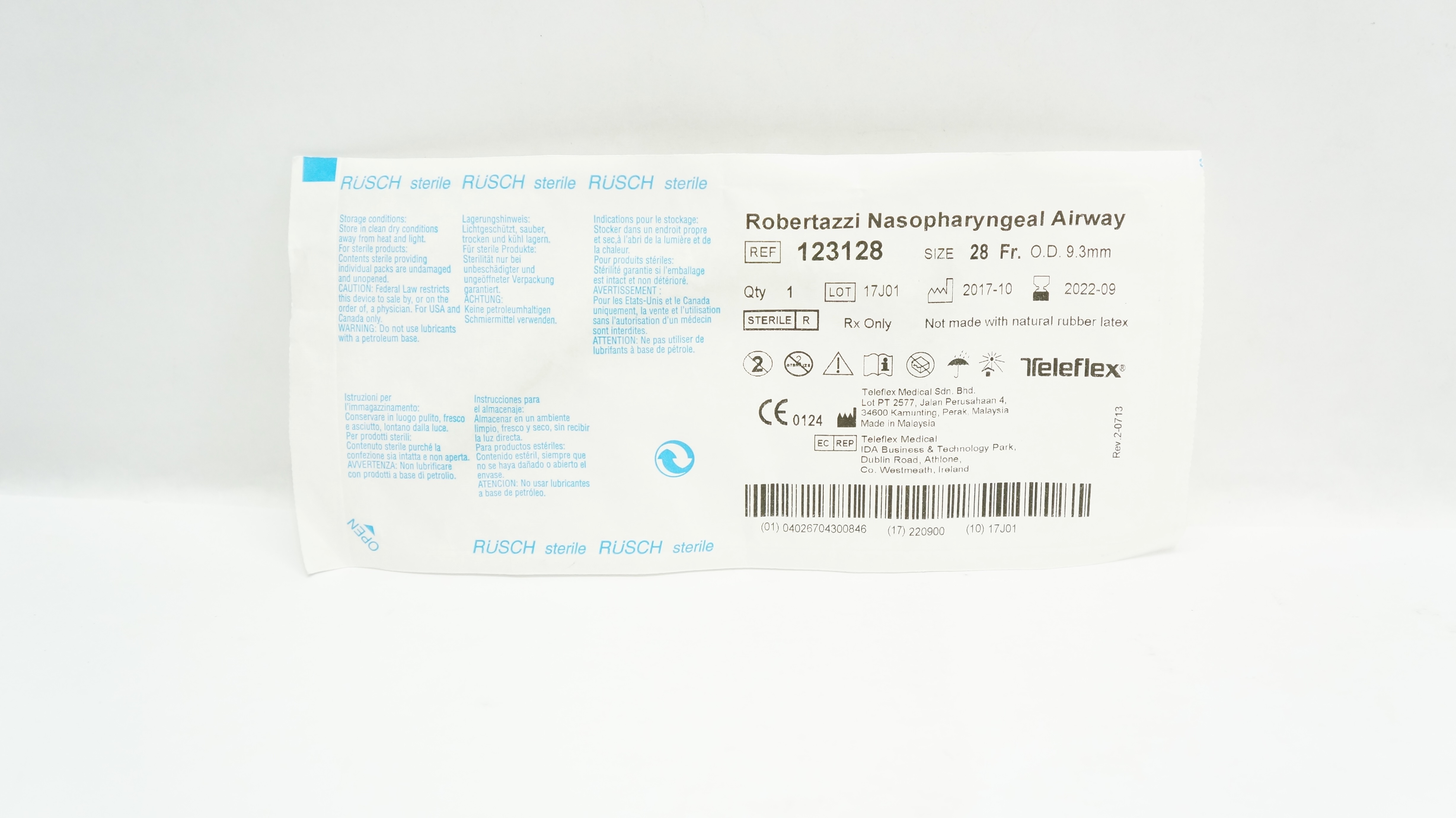 Teleflex 123128 Rusch Robertazzi Nasopharyngeal Airway 28Fr x 9.3mm (x)