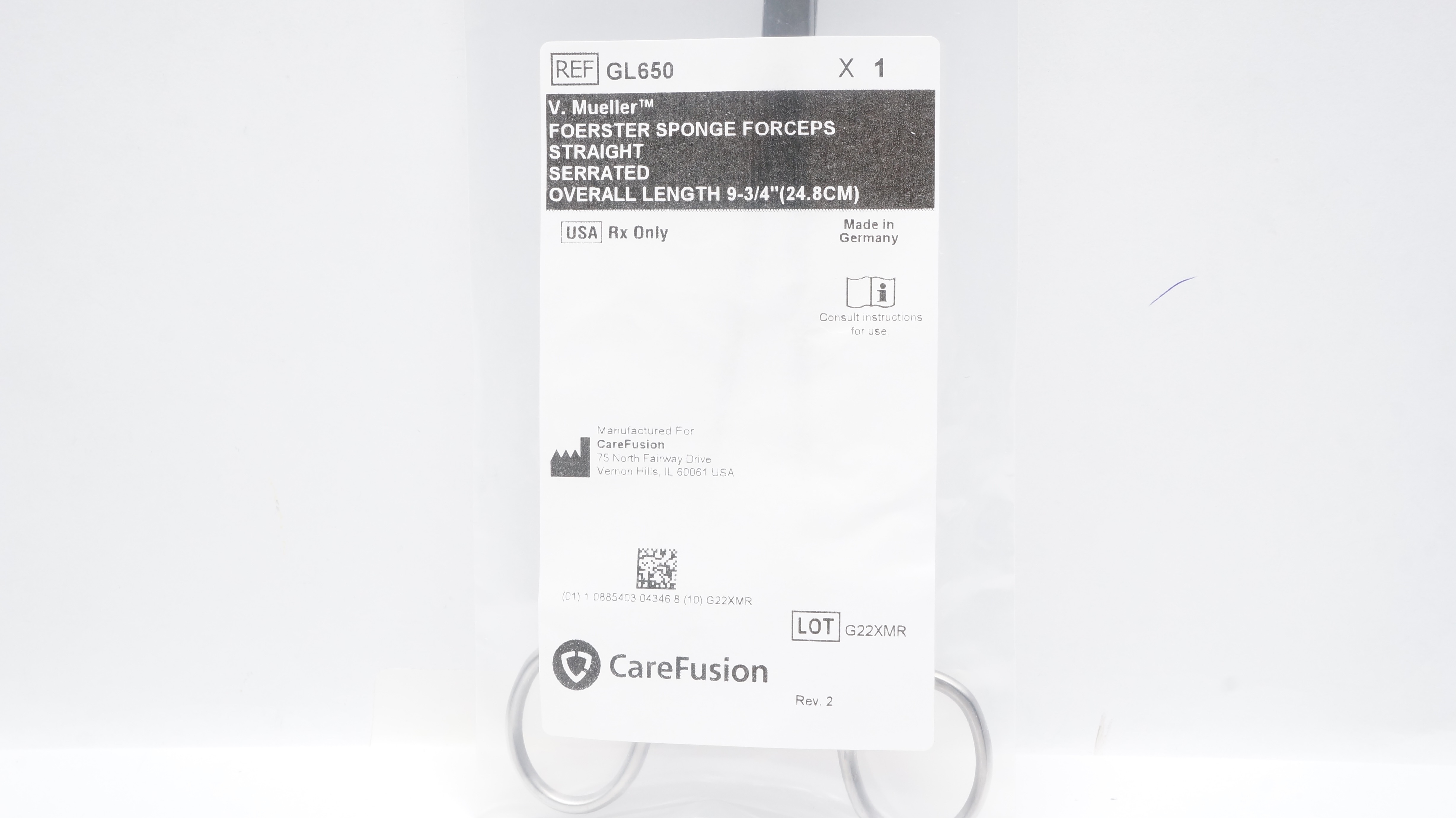 CareFusion GL650 V.Mueller Foerster Sponge Forceps 9-3/4inch