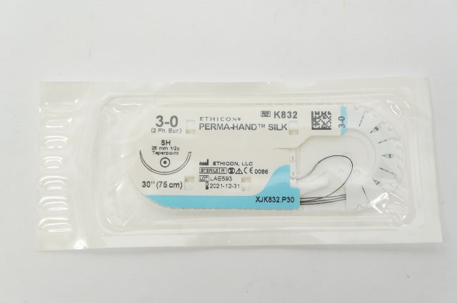 Ethicon K832 3-0 PERMA-HAND SILK Stre SH, 26mm 1/2c Taperpoint, 30inch (x)