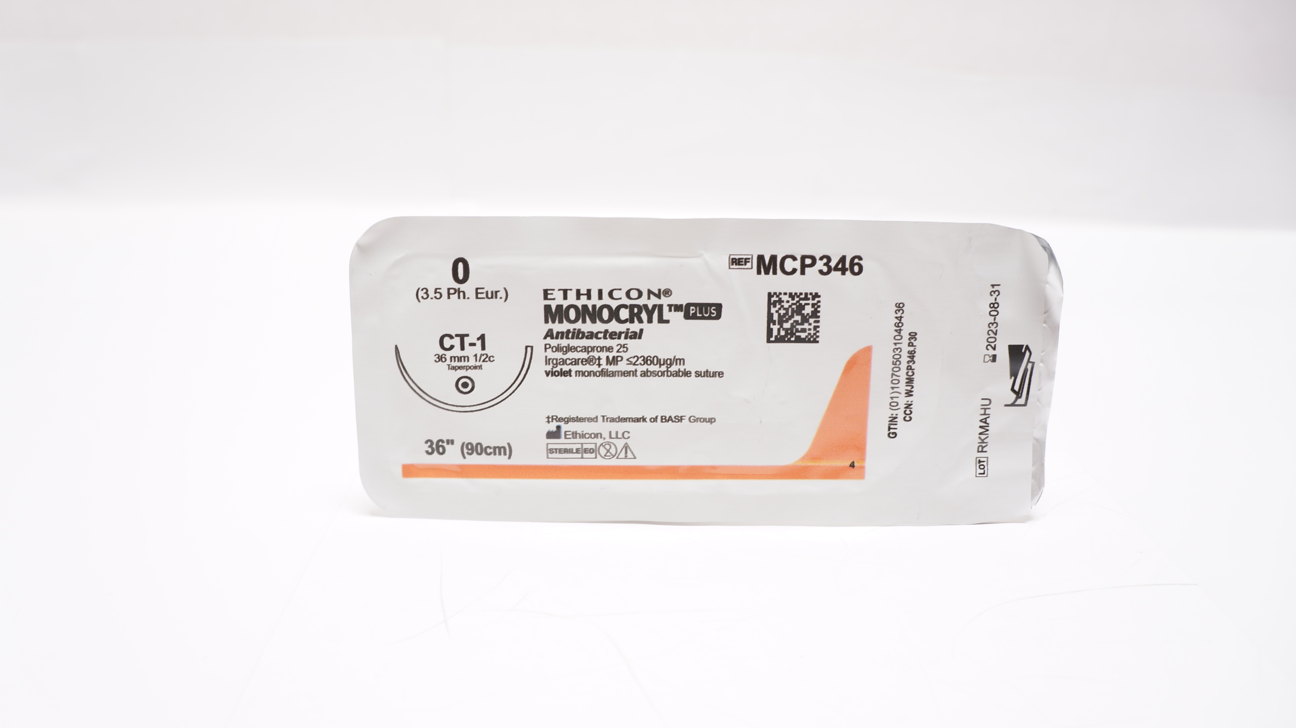 Ethicon MCP346 0 MONOCRYL Plus, CT-1, 36mm 1/2c Taper, 36inch (x)