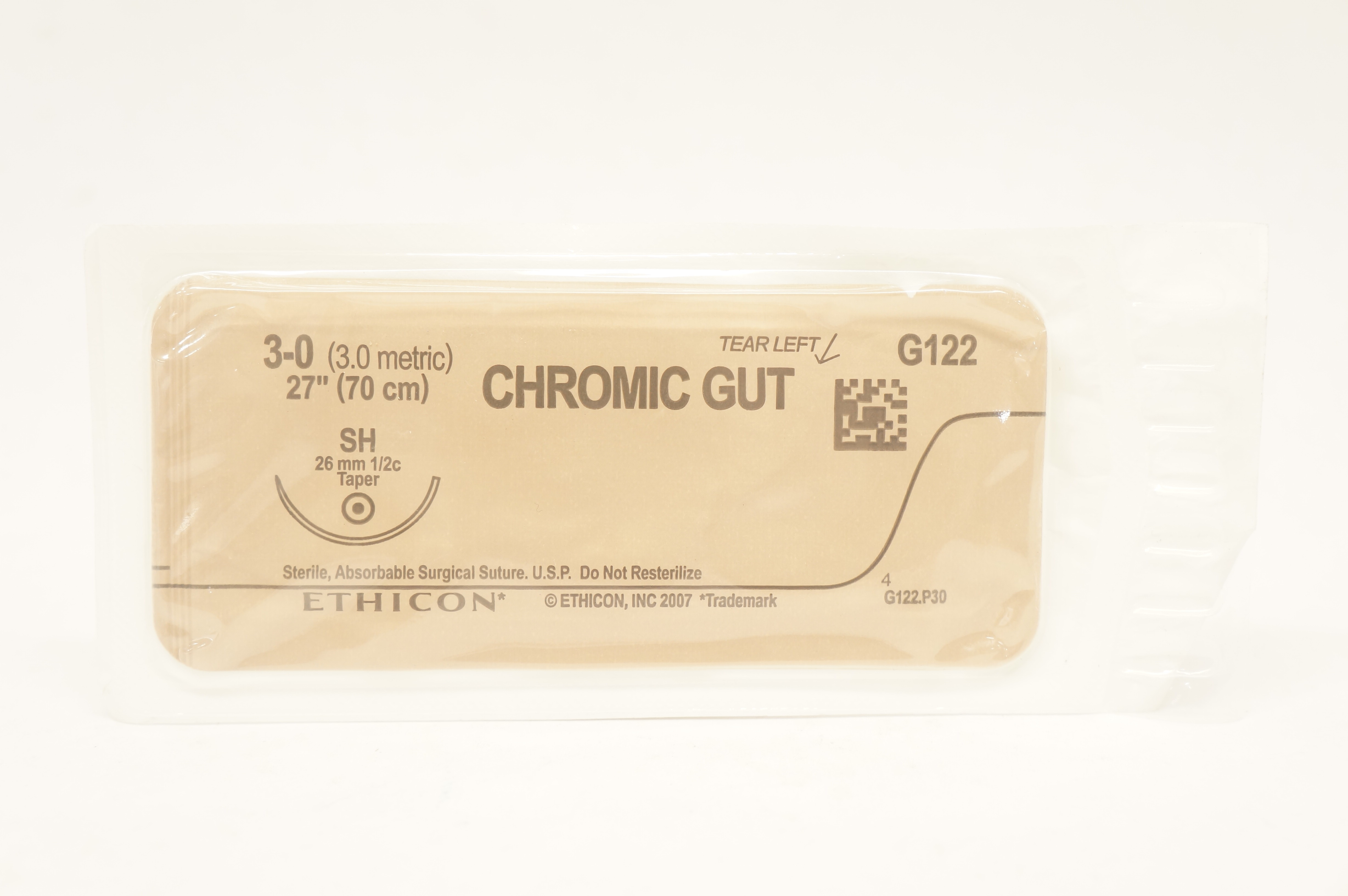Ethicon G122 3-0 Chromic Gut SH 26mm 1/2c Taper, 27inch
