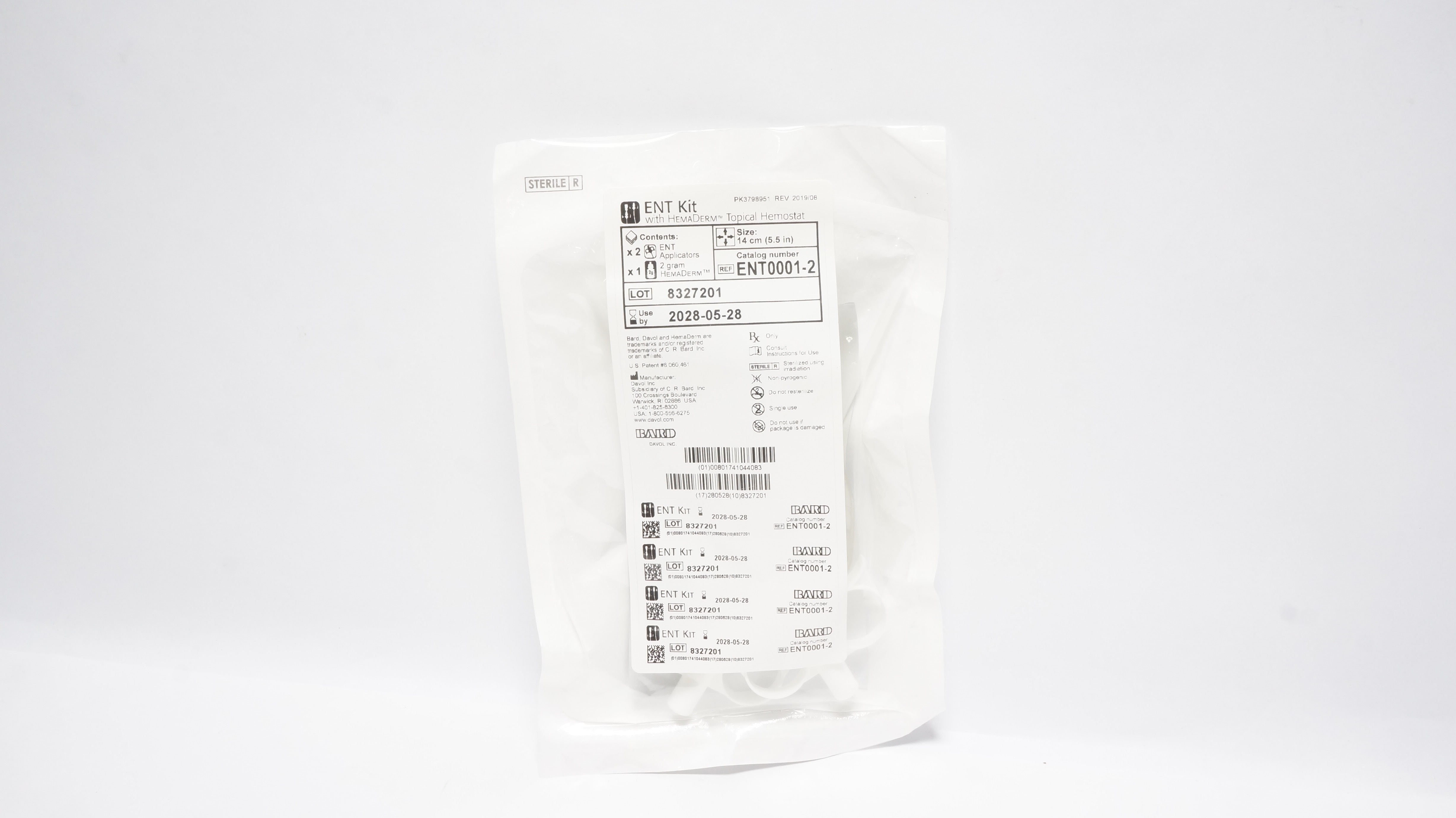 Bard ENT0001-2 Davol ENT Kit with HemaDerm Topical Hemostat 5.5inch