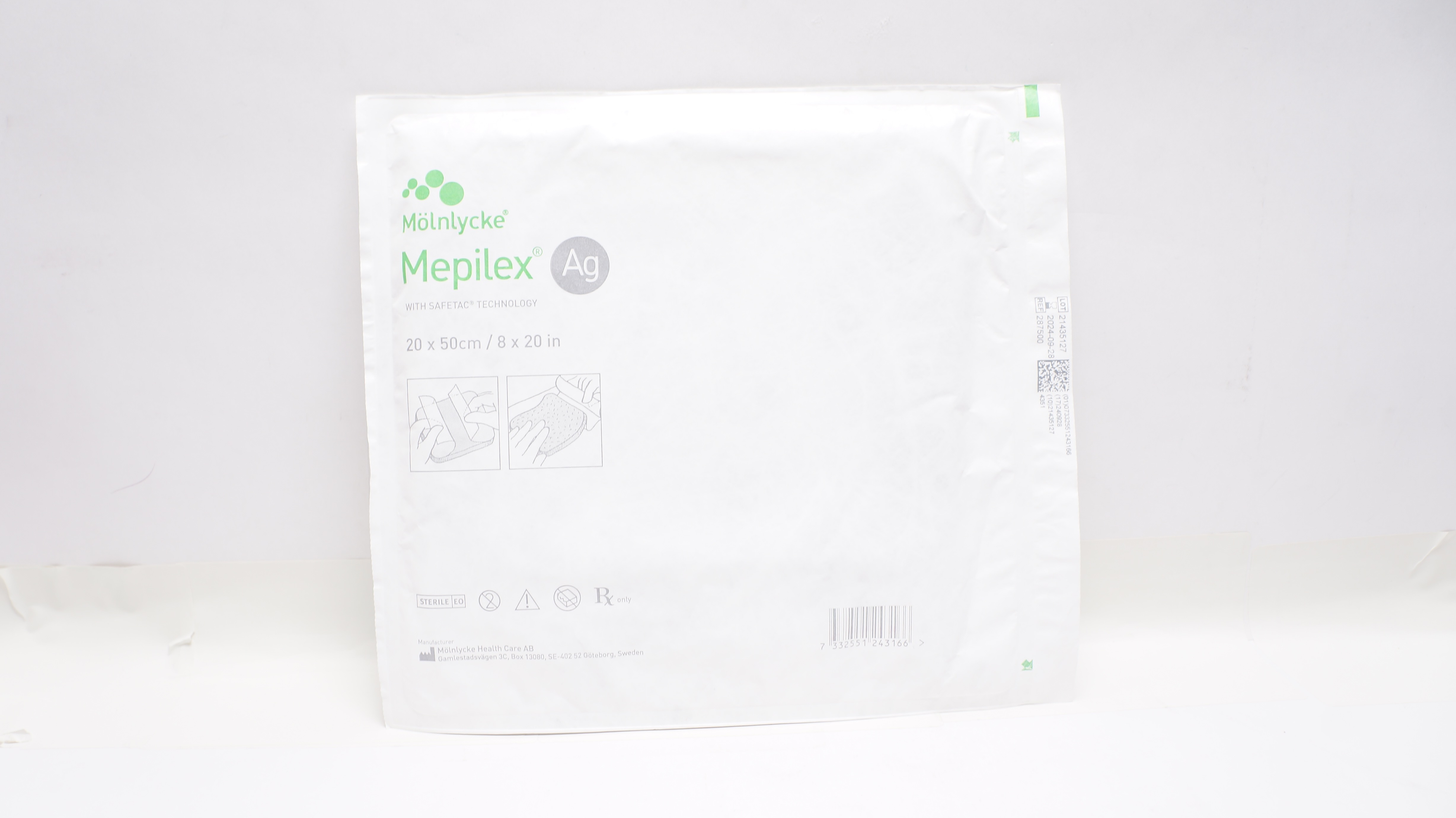Molnlycke 287500 Mepilex Ag Antimicrobial Foam Dressing 8 x 20 inch