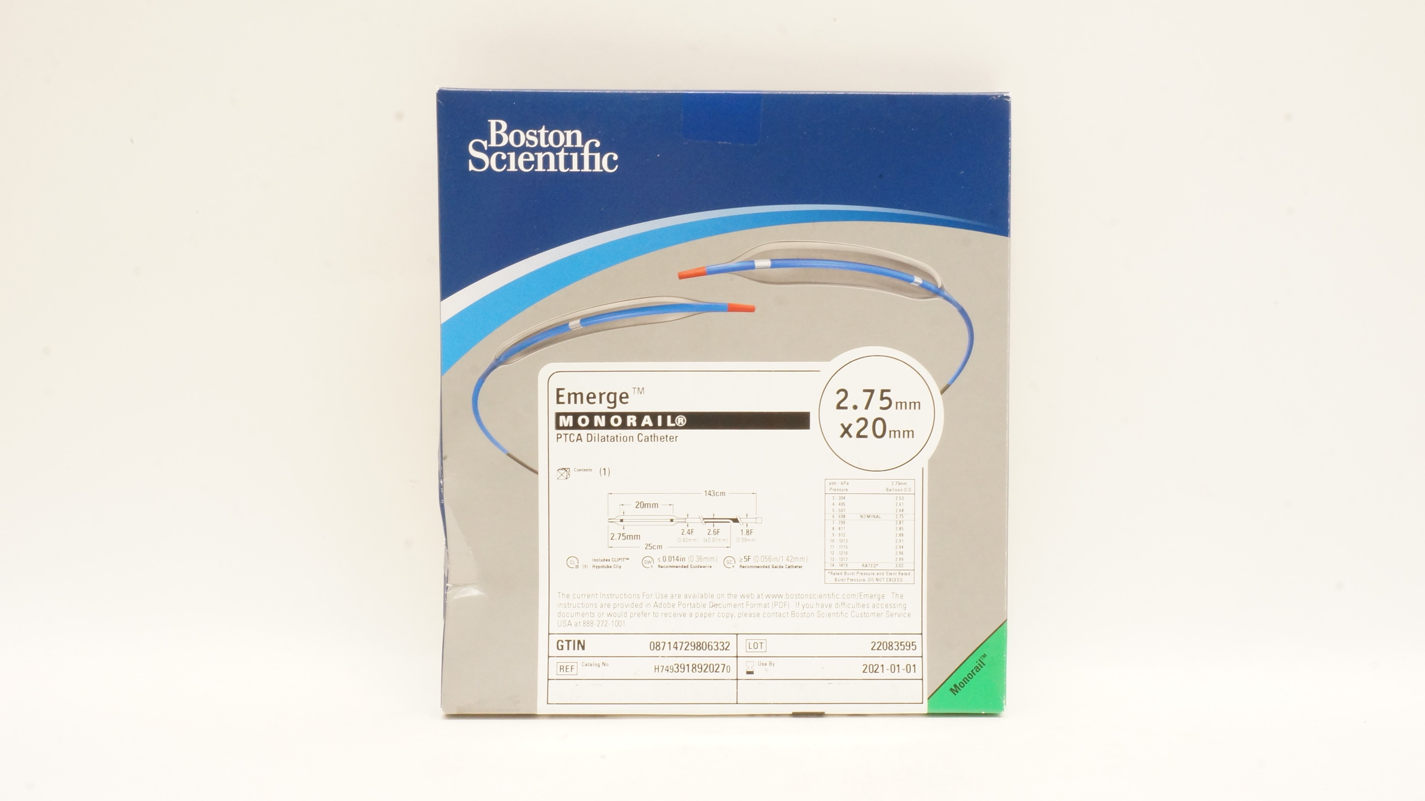 Boston Scientific 391892027 Emerge Monorail PTCA Dilatation Cath 2.75 x 20mm (x)