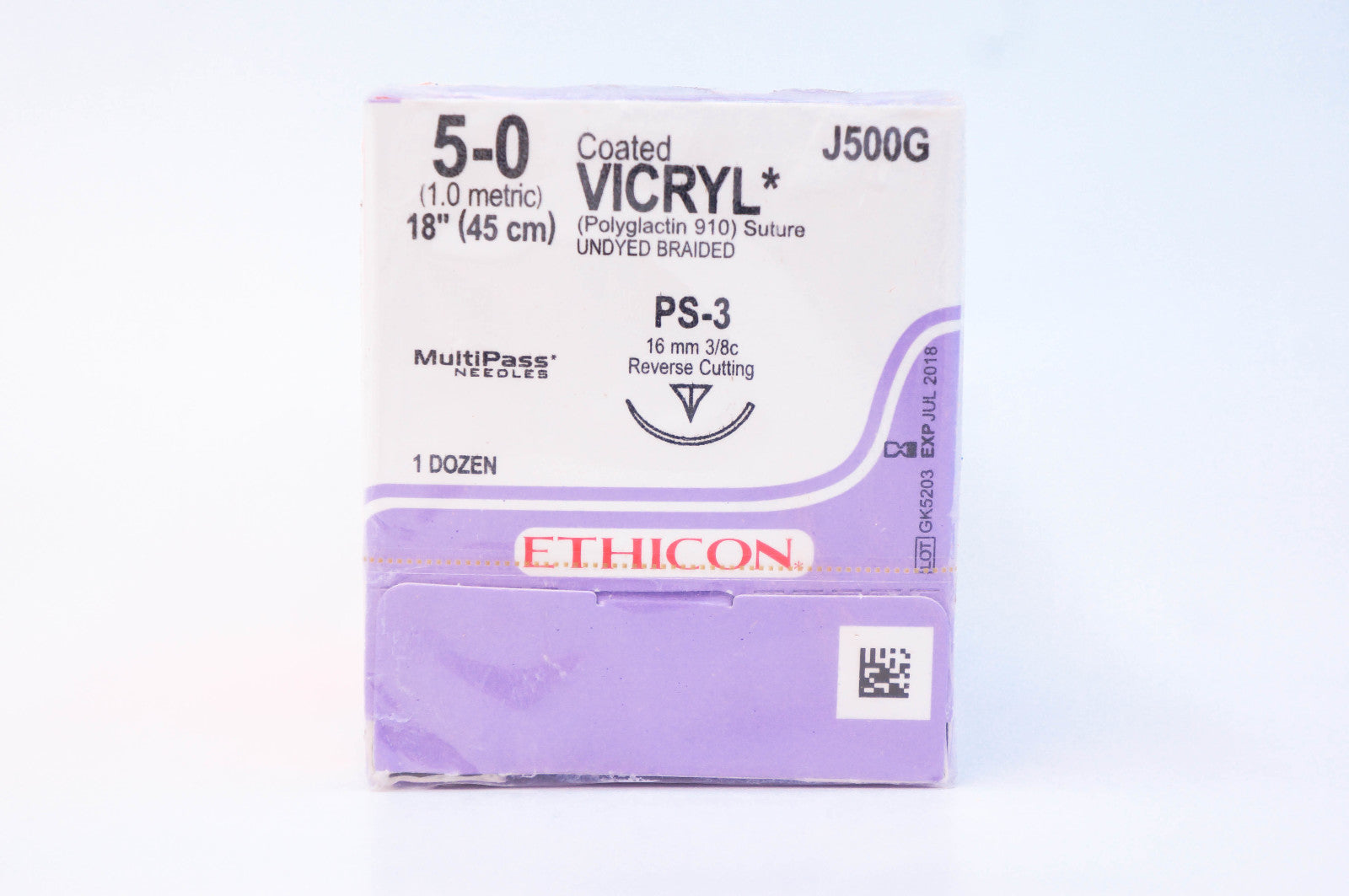 Ethicon J500G 5-0 VICRYL, PS-3, 16mm 3/8c, 18inch ~ Pack of 12 (x)