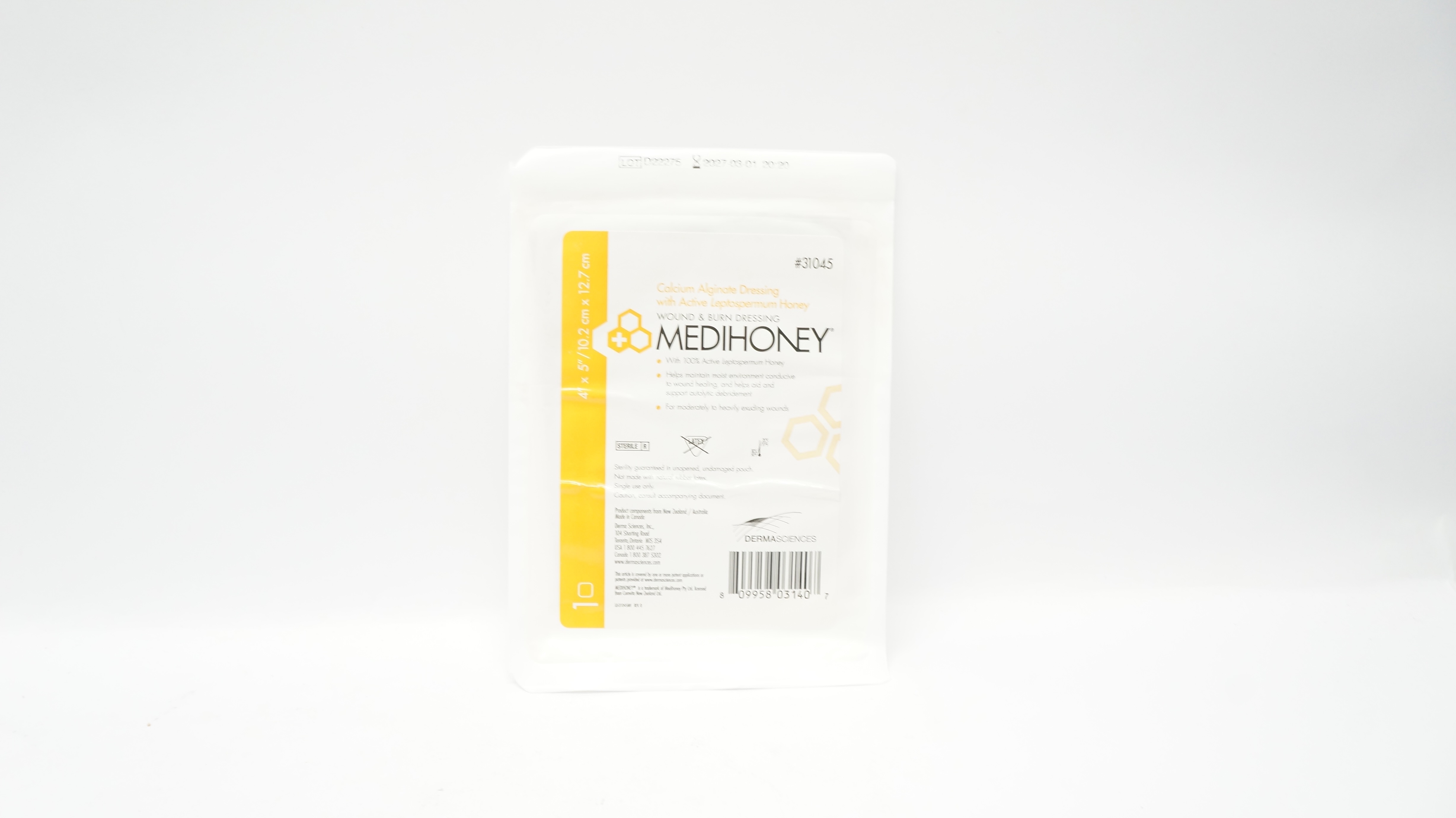 Integra 31045 Medihoney Calcium Alginate Wound Dressing 4 x 5inch