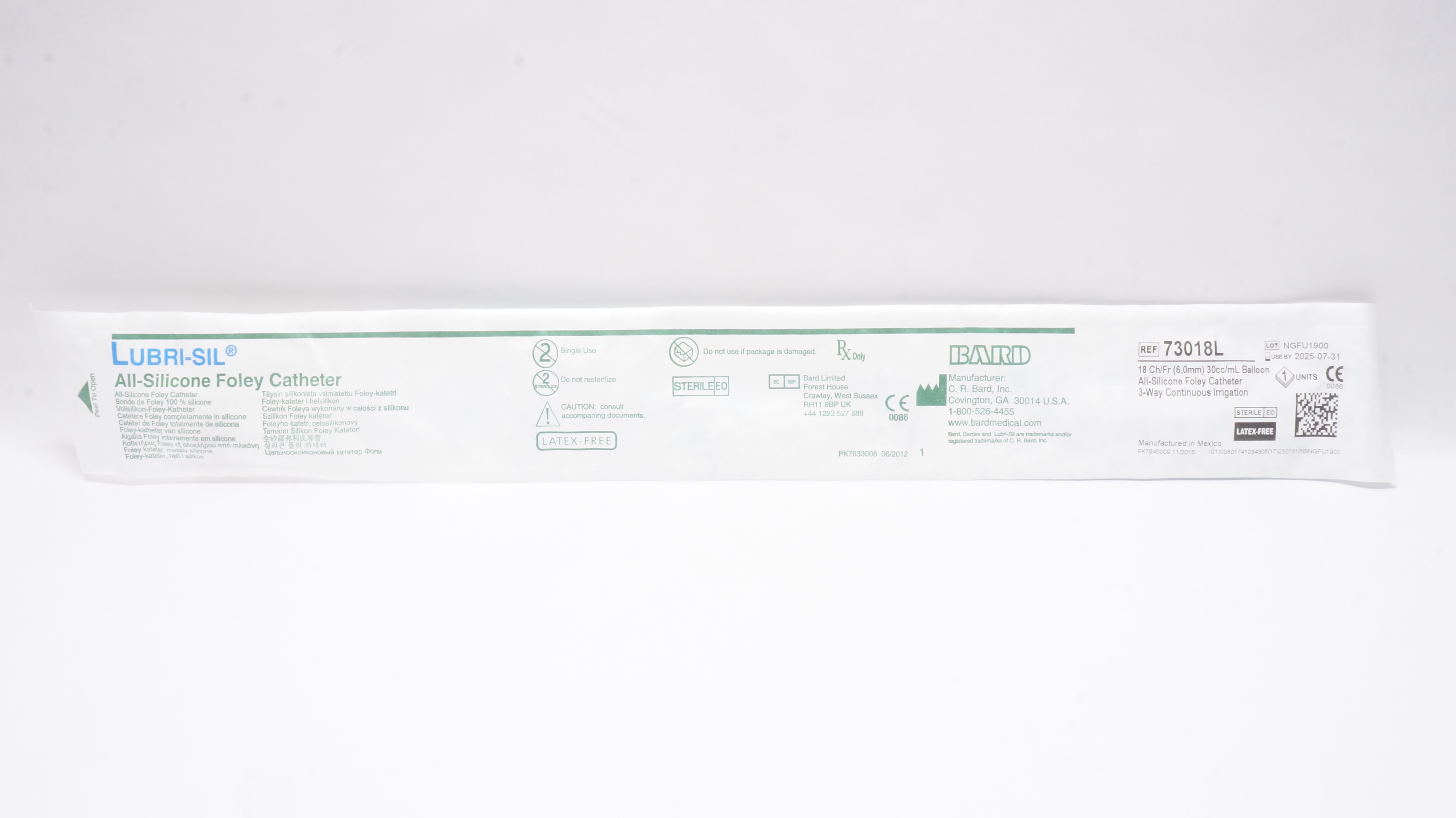 Bard 73018L Lubri-Sil All-Silicone Foley Cath. 18Ch/Fr x 30cc/mL Balloon