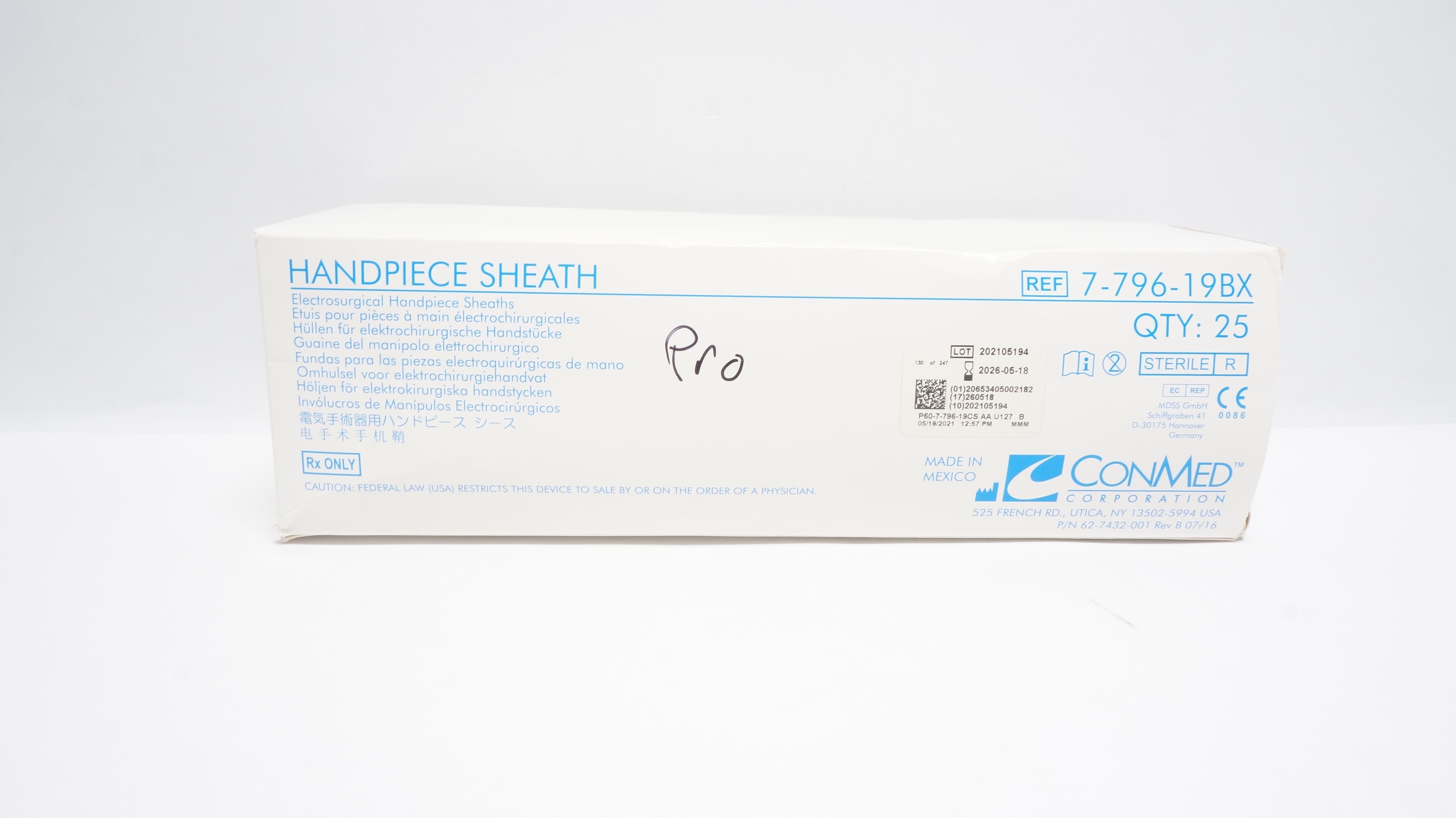 Conmed 7-796-19BX Electrosurgical Handpiece Sheath