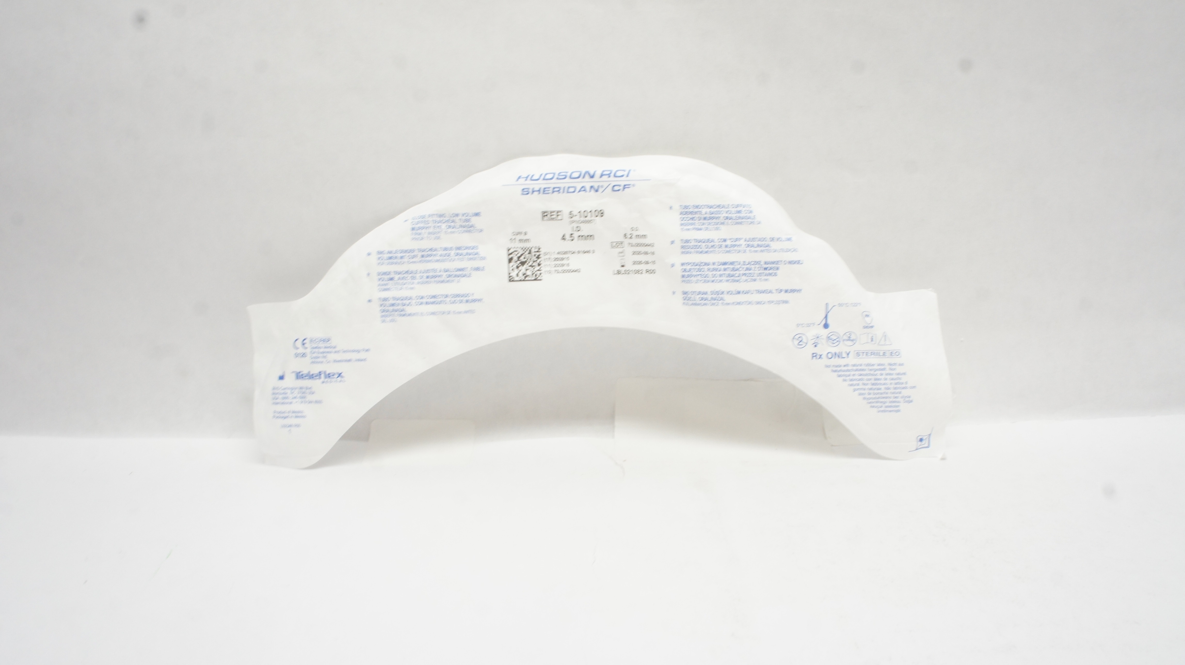 Teleflex 5-10109 Hudson RCI Sheridan Uncuffed Tracheal Tube 4.5ID x 6.2OD x 11mm
