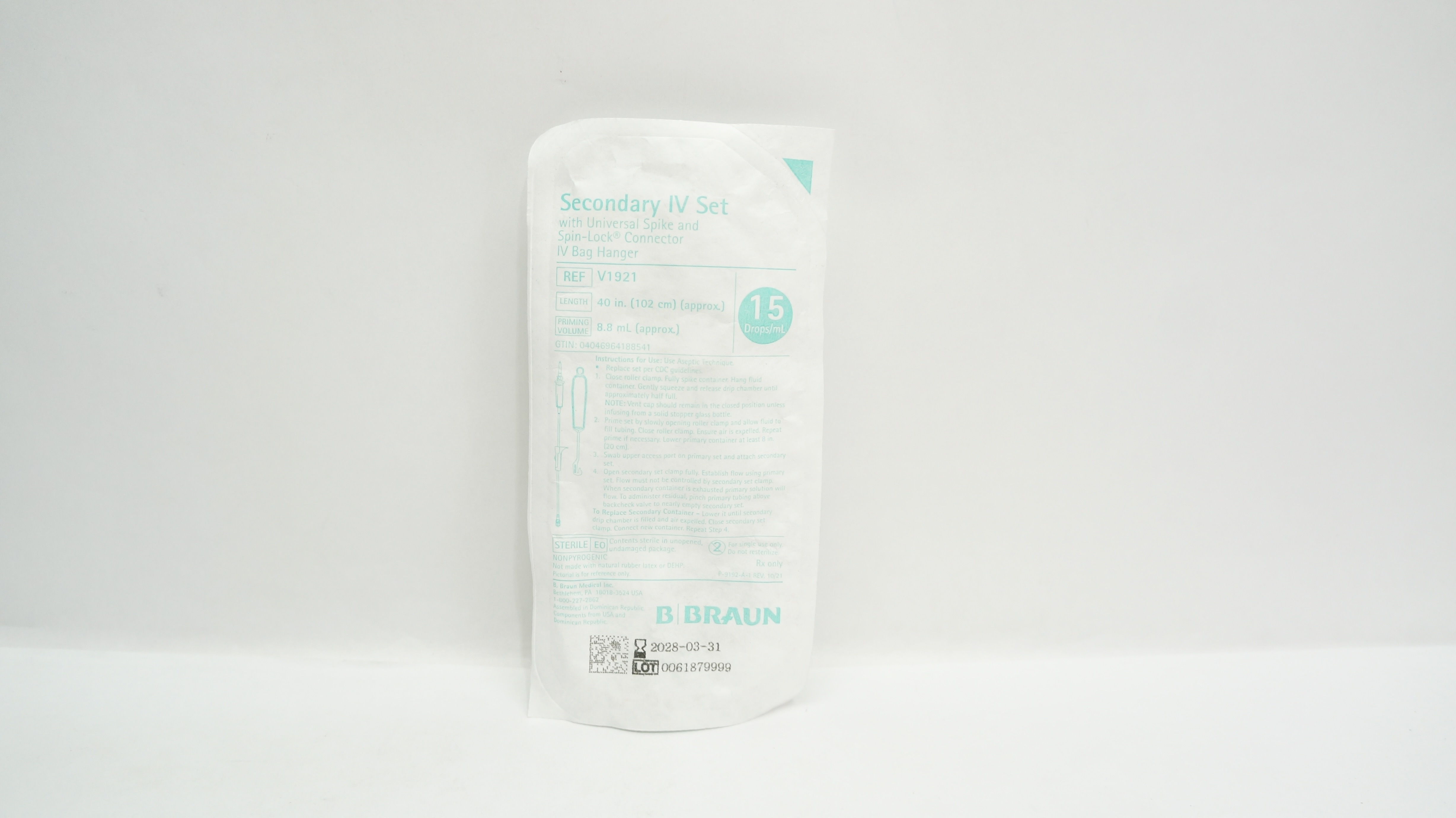 Braun V1921 Secondary IV Transfer Set 15 Drops/mL 40 inch x 8.8mL