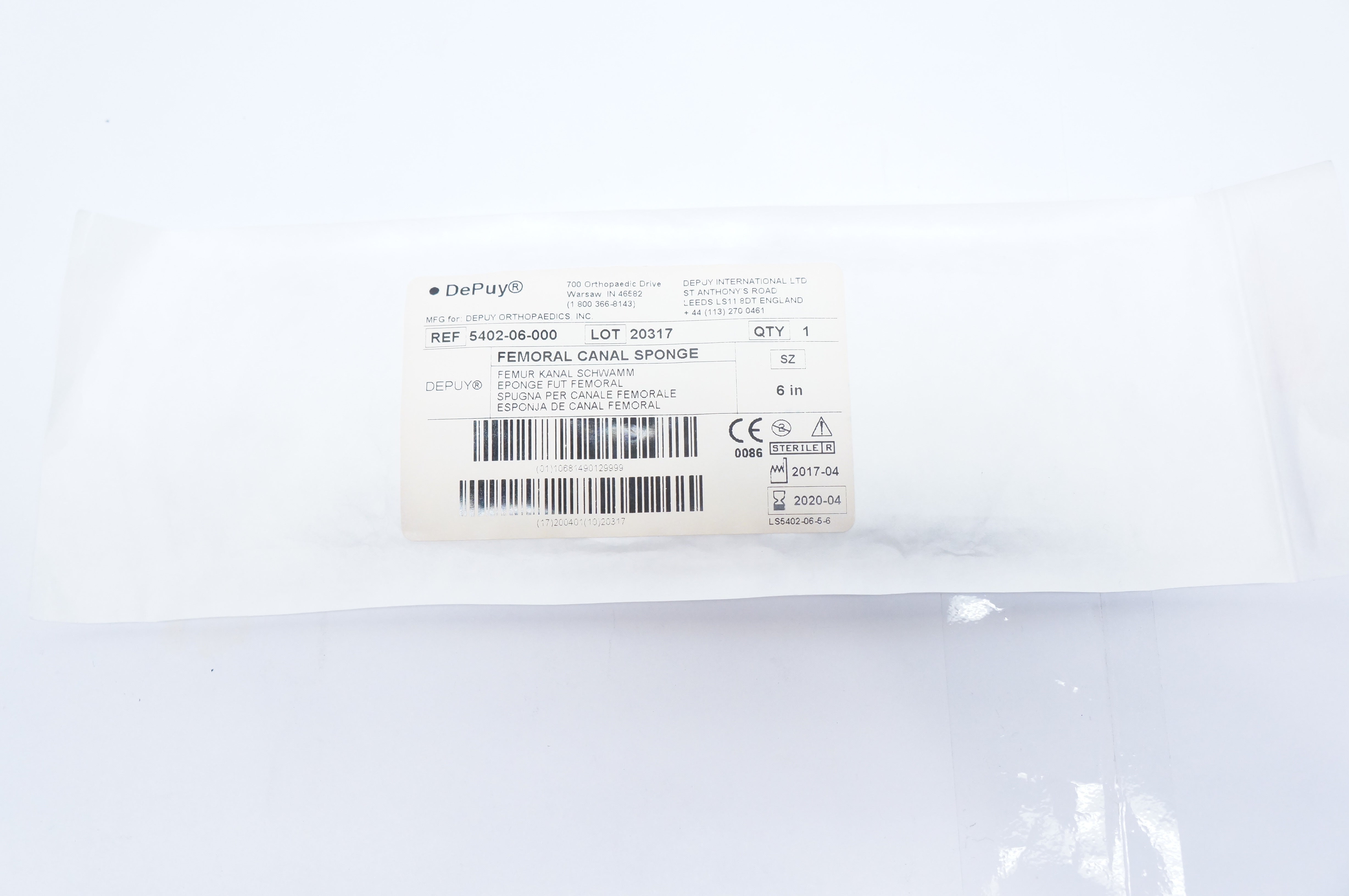 DePuy 5402-06-000 Femoral Canal Sponge, Size 6inch (x)