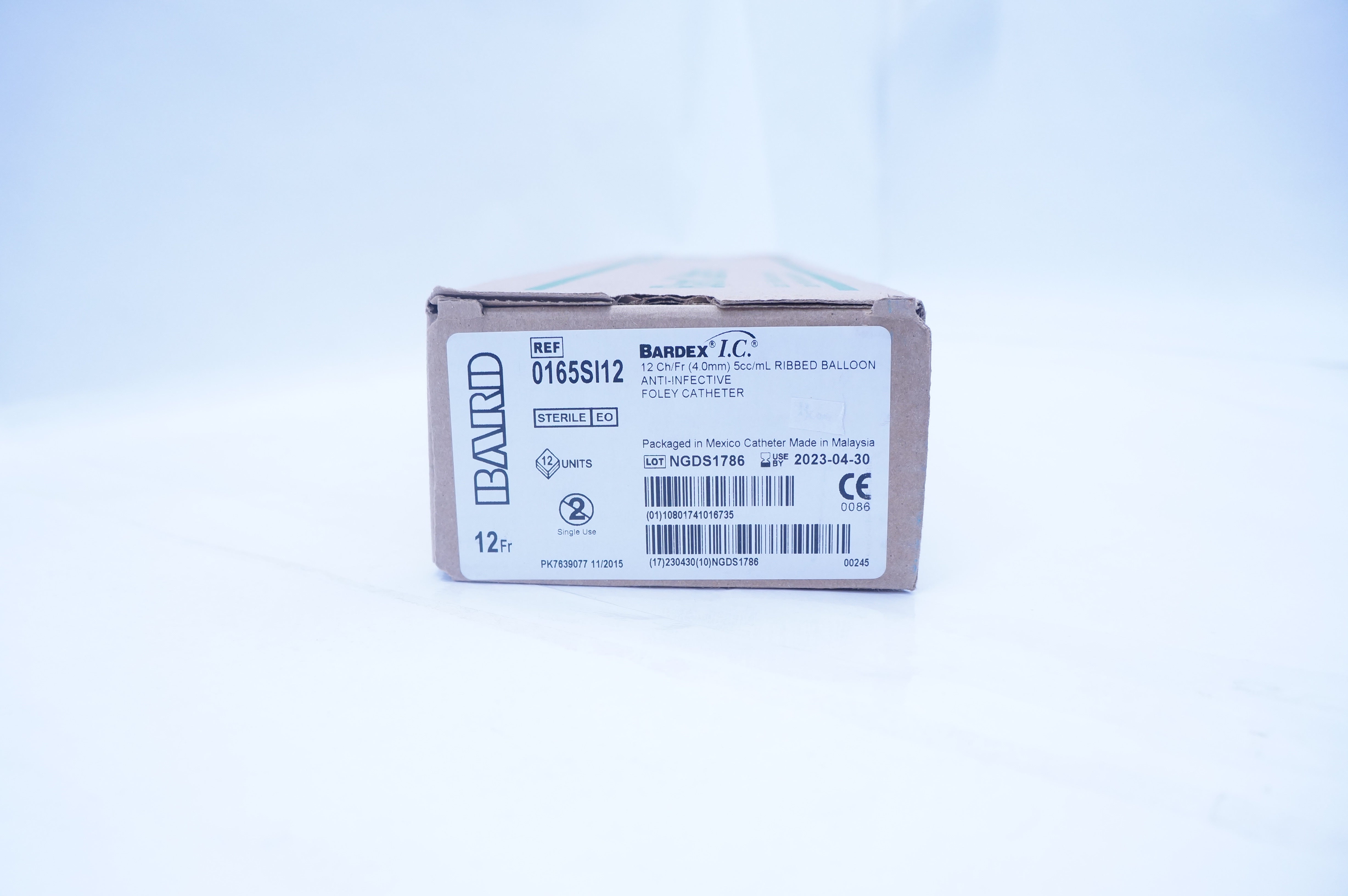 Bard 0165SI12 12 Ch/Fr 5cc/mL Ribbed Balloon Anti-Infective Cath. - Box of 12