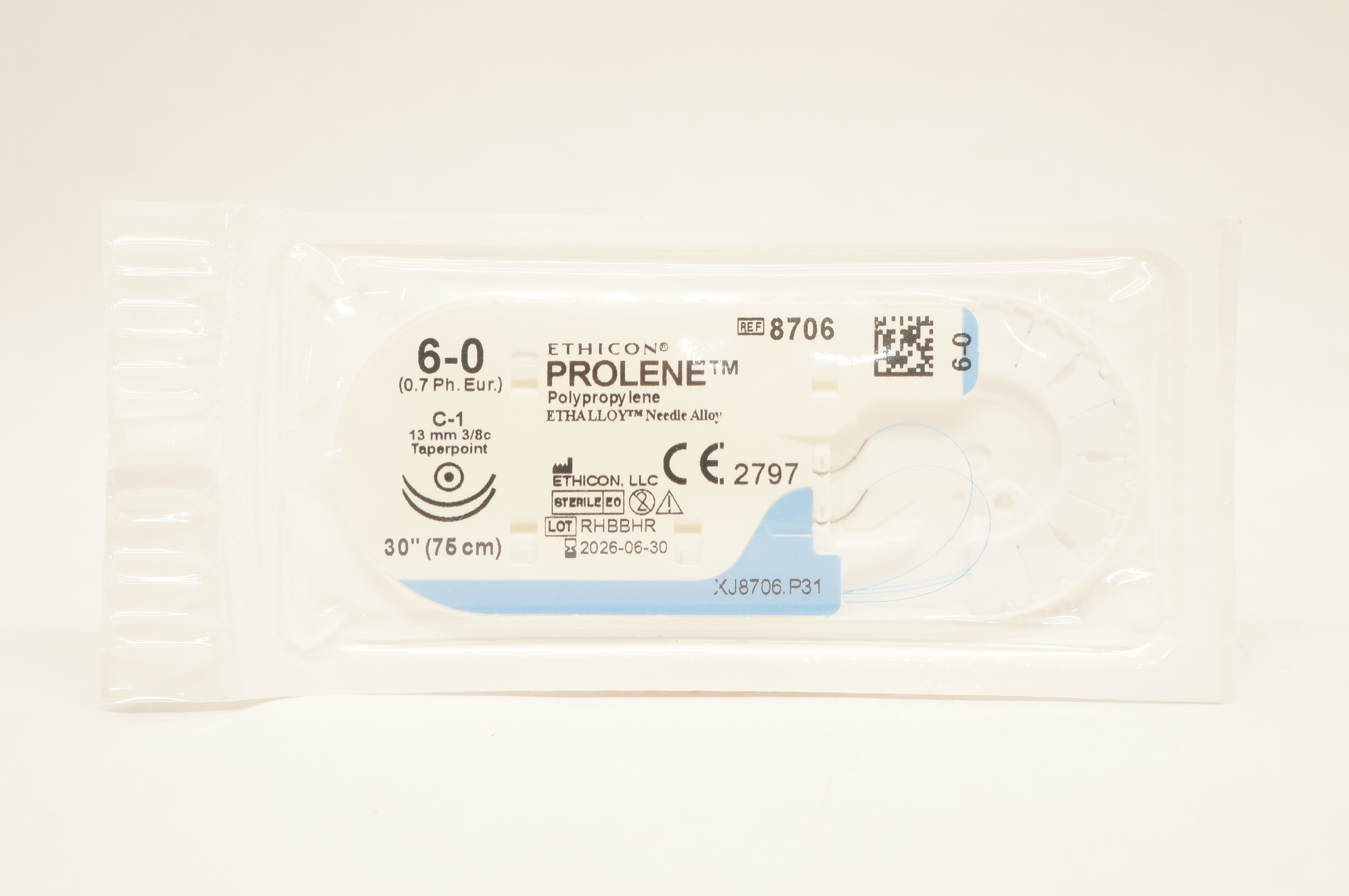 Ethicon 8706 6-0 PROLENE, C-1, 13mm 3/8c Taperpoint, 30inch