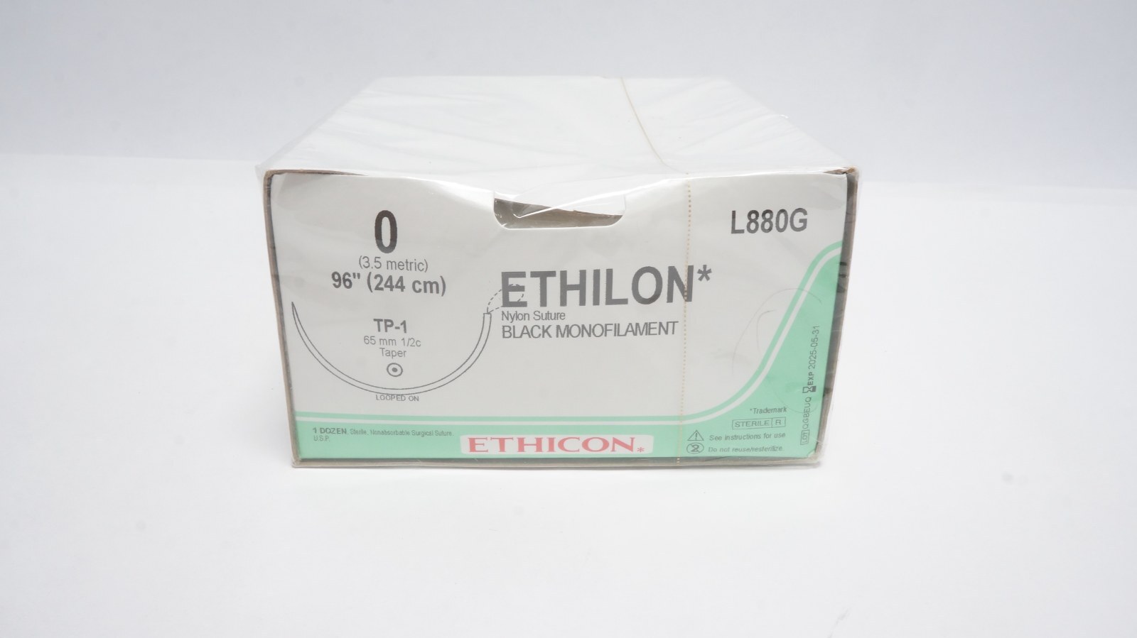 ETHICON L880G ETHILON Nylon Suture 0 Black 96" TP-1