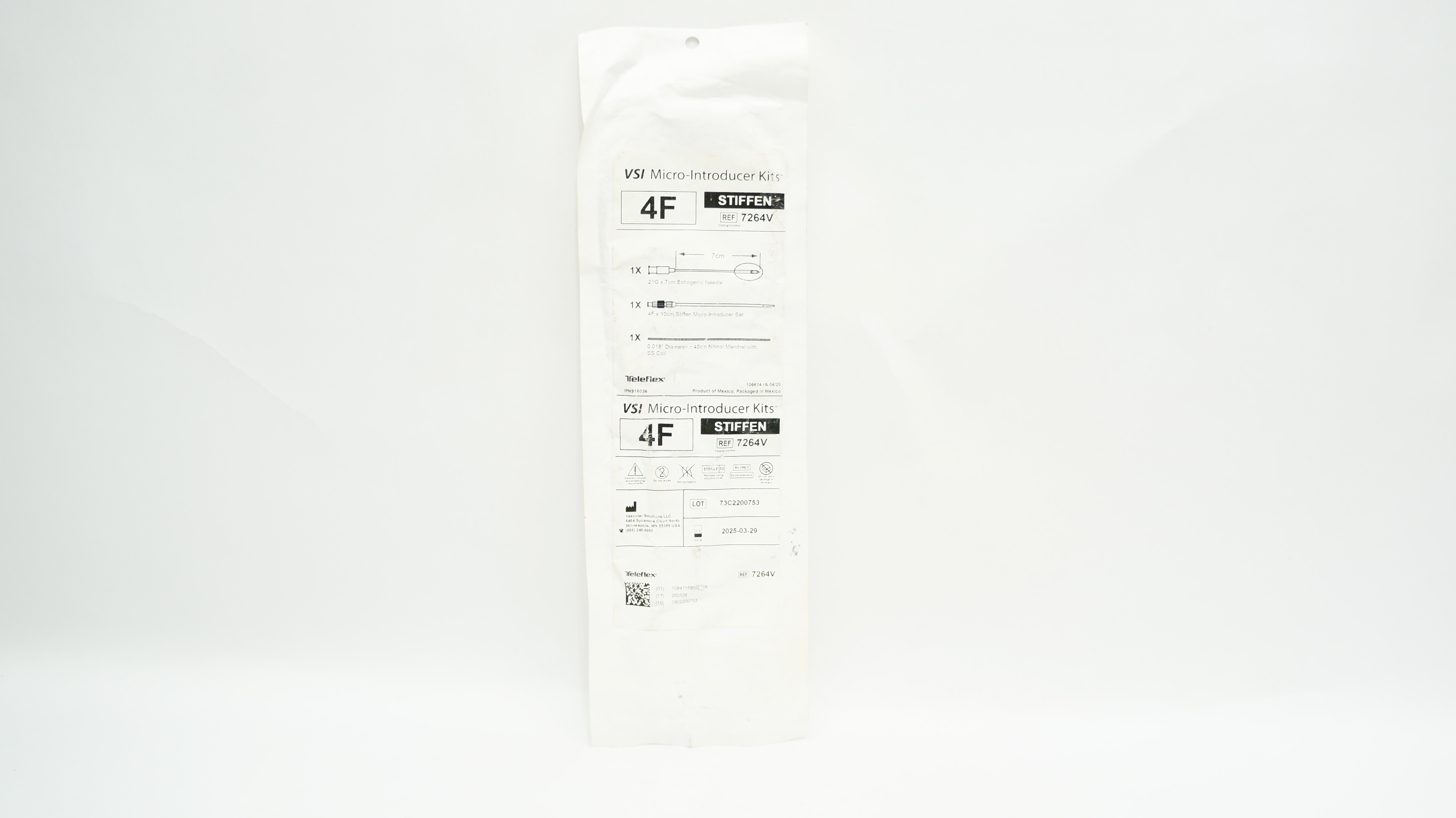 Teleflex 7264V Vascular Solutions VSI Micro-Introducer Kits Stiffen 4F