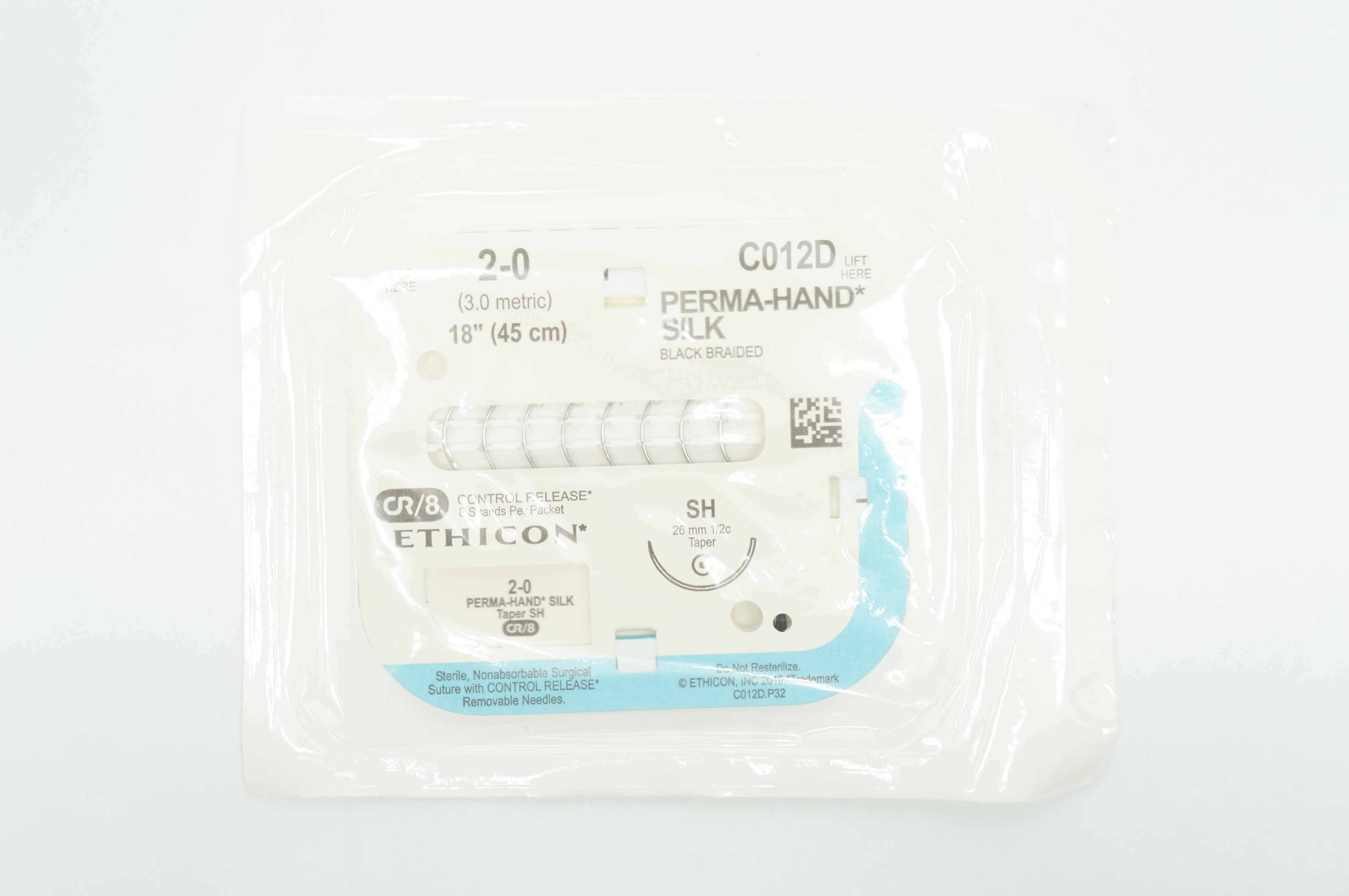 Ethicon C012D 2-0 PERMA-HAND SILK, SH, 26mm 1/2c Taper, 18inch