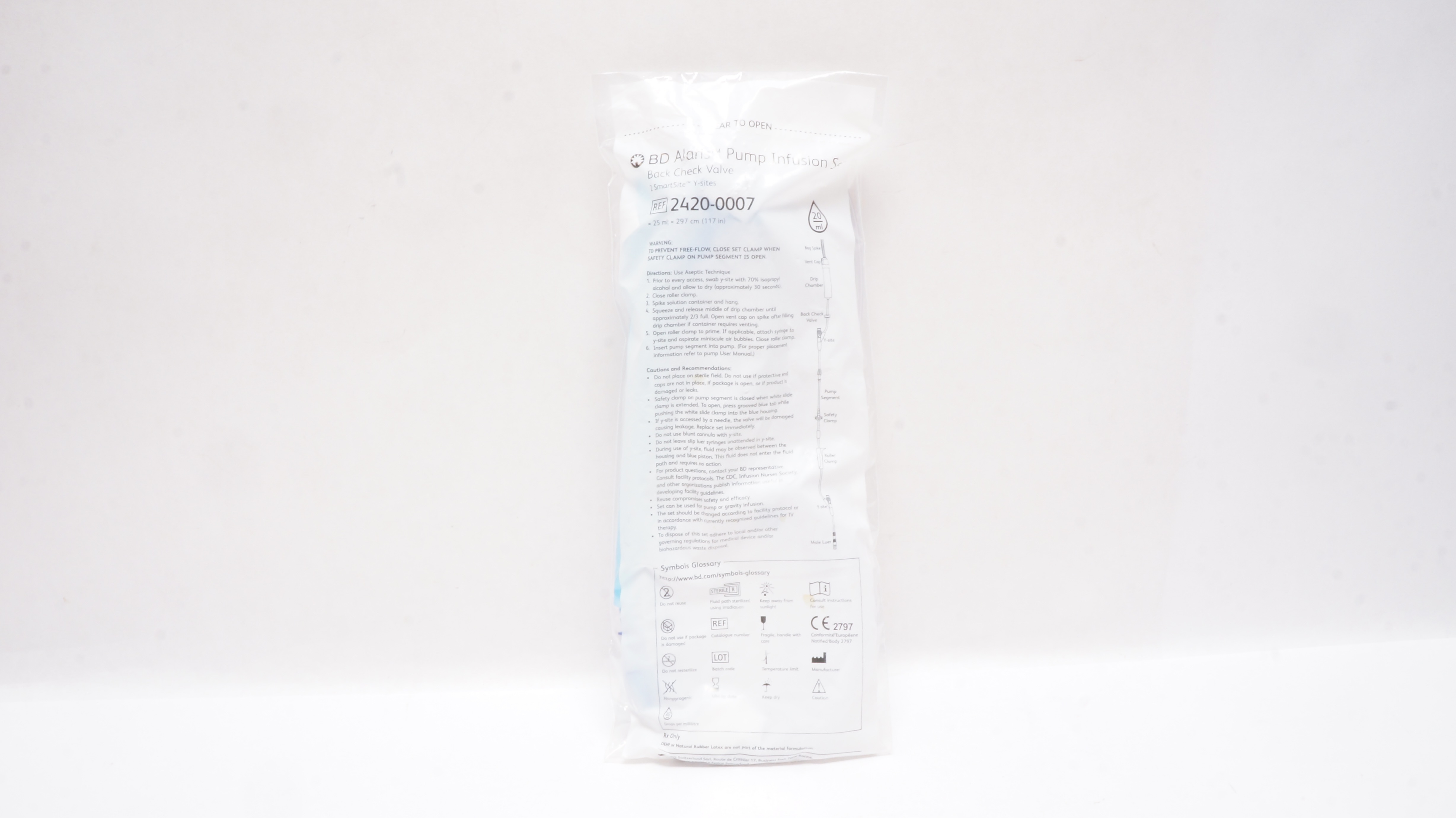 BD 2420-0007 Alaris Pump Infusion Set Back Check Valve 117inch x 25ml 20Drops/ml
