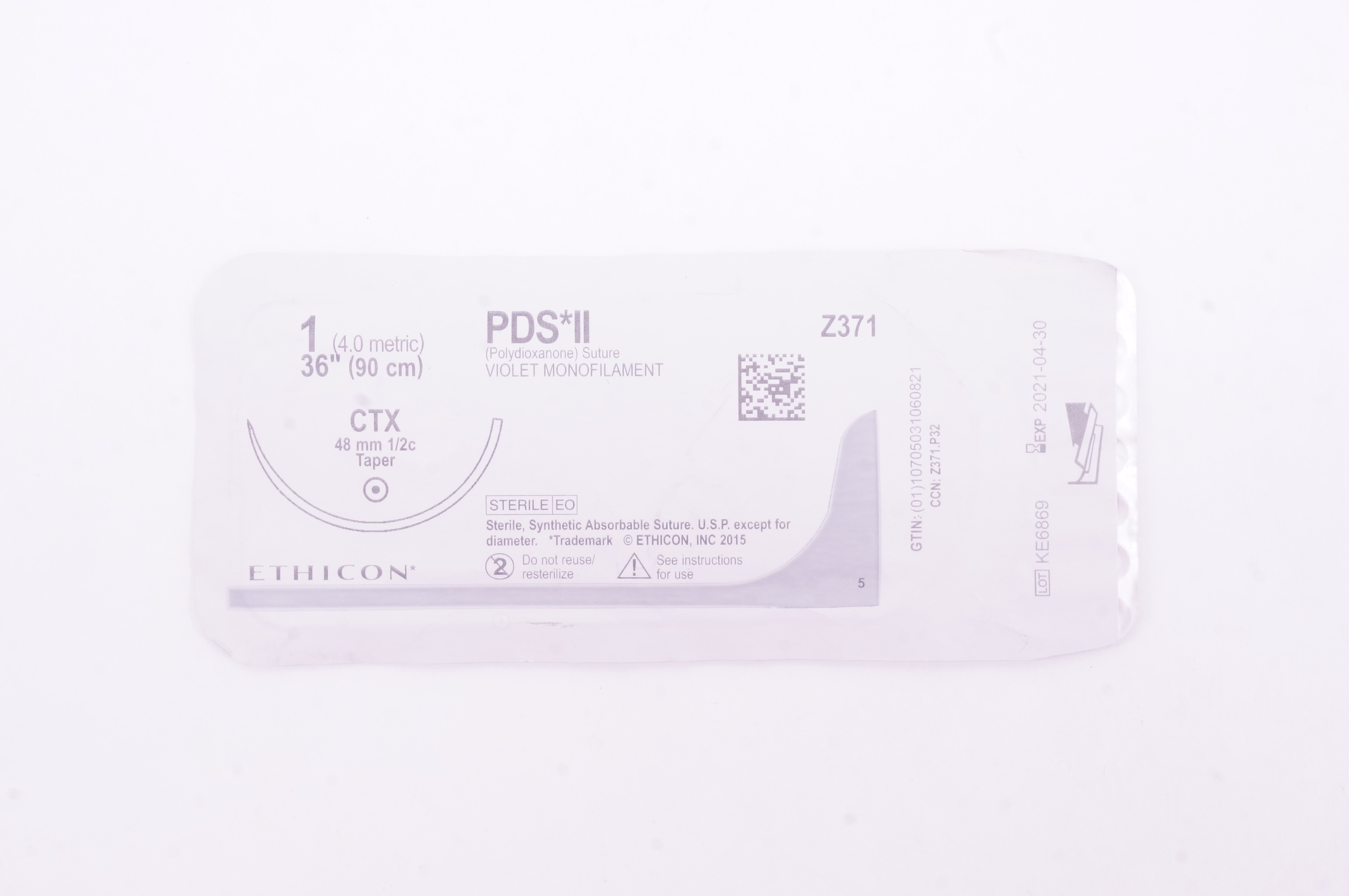 Ethicon Z371 1 PDS II CTX, 48mm 1/2c Taper, 36inch