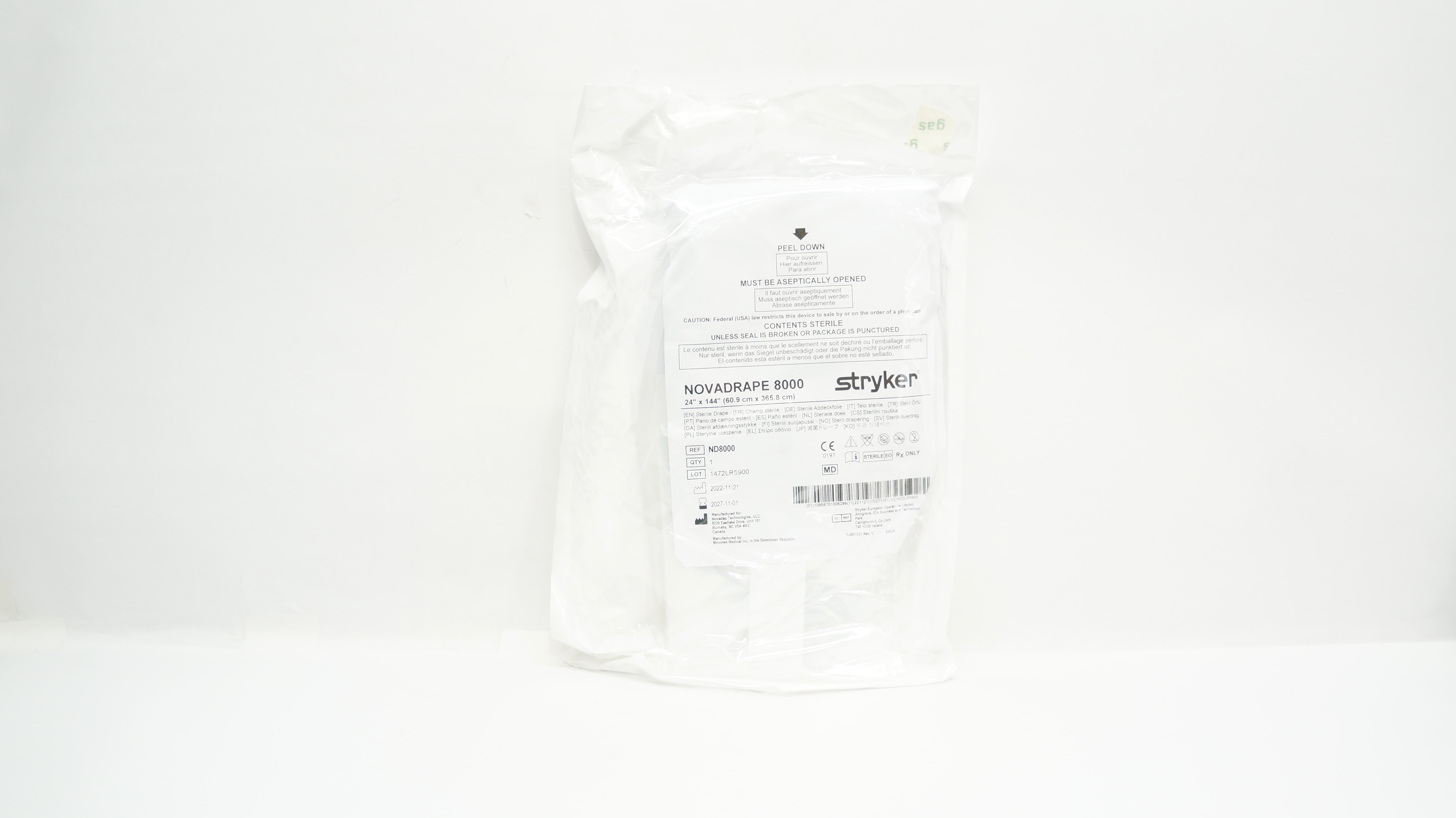 Microtek ND8000 Stryker NOVADRAPE 8000 Sterile Drape 24inch x 144inch