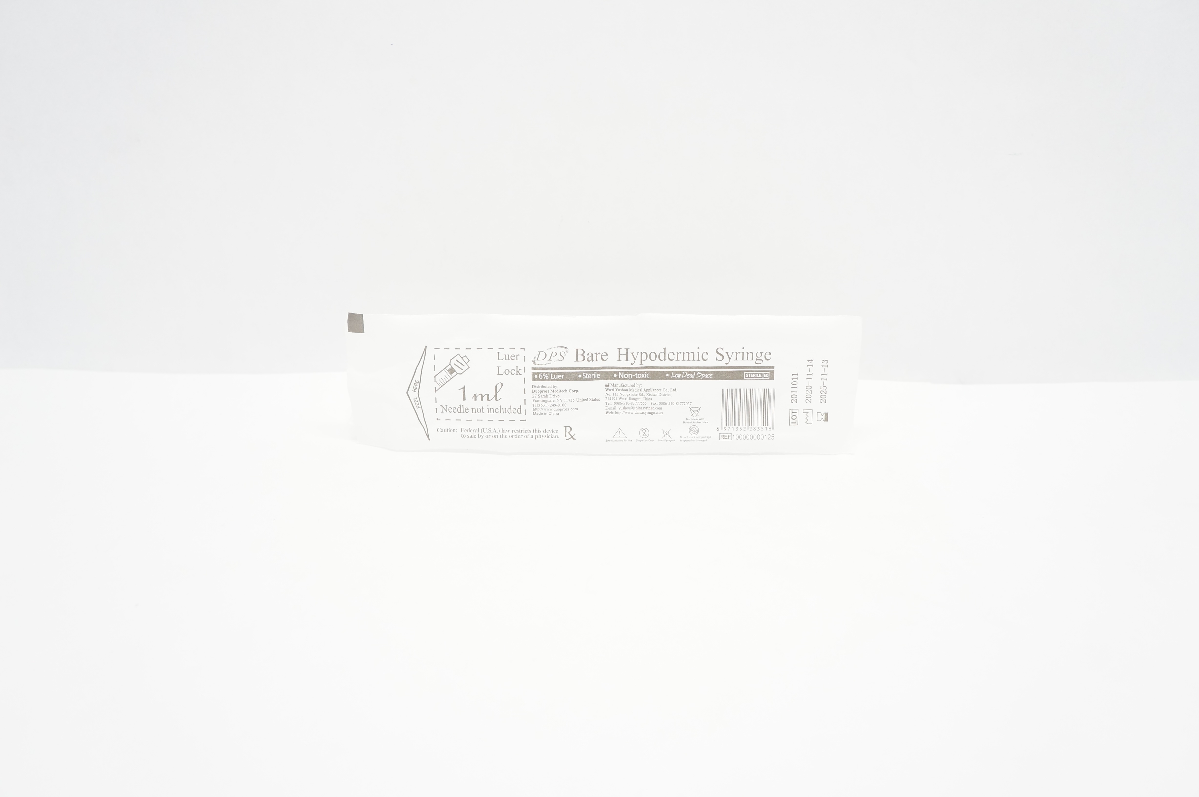 DPS 100000000125 Bare Hypodermic Syringe 1mL