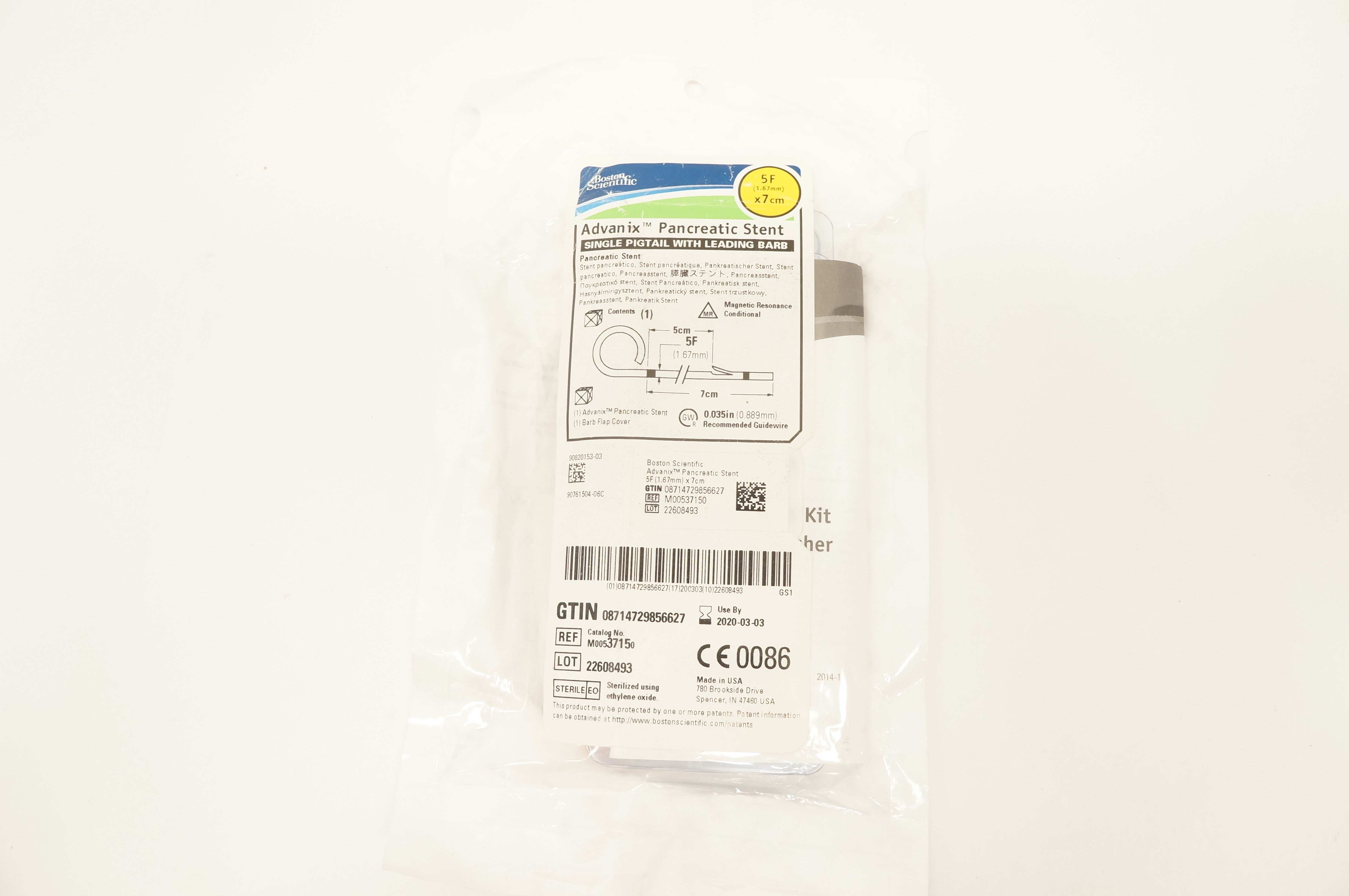 Boston Scientific 3715 Advanix Pancreatic Stent 5F x 7cm (x)