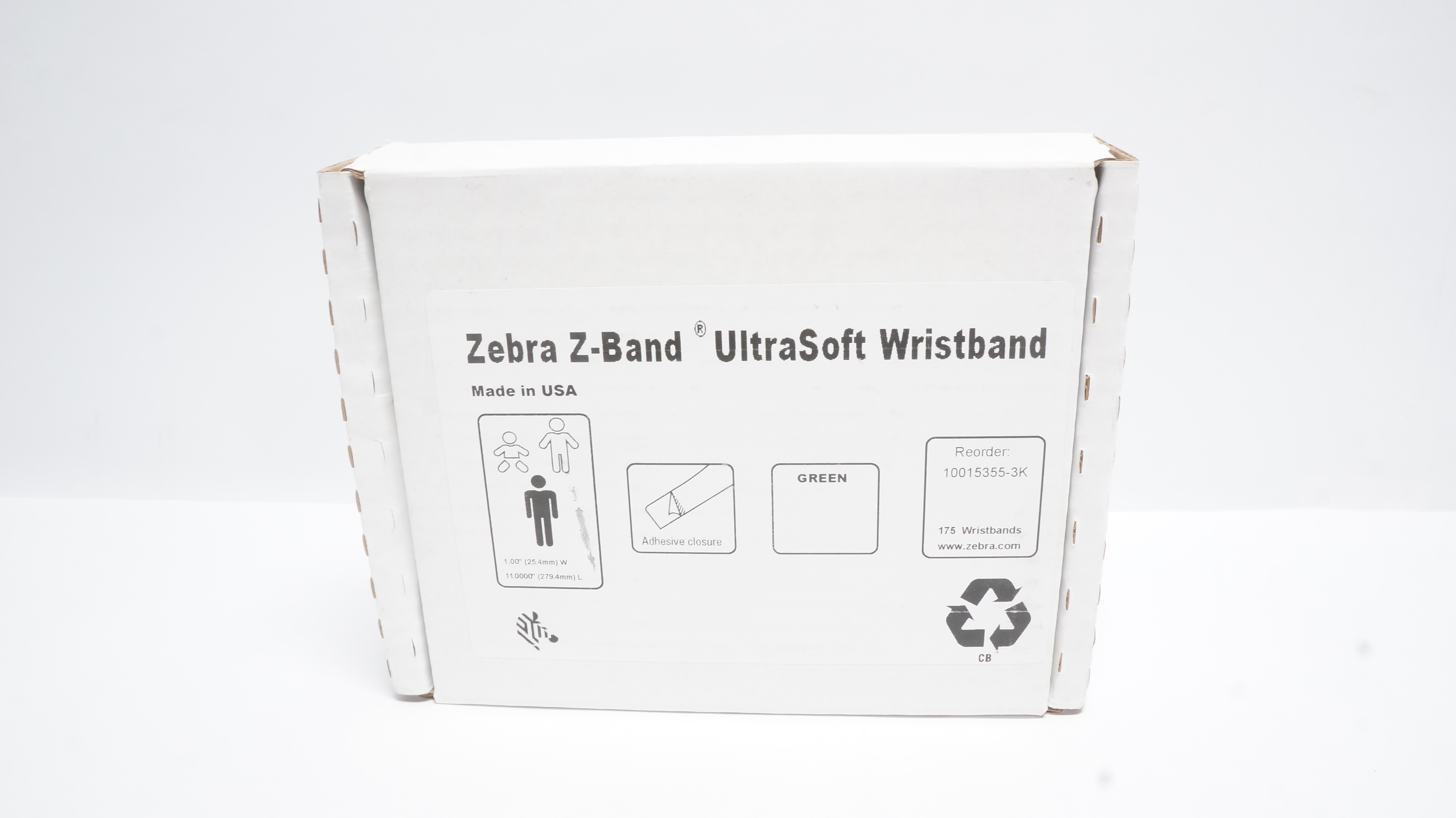 Zebra Z-Band 10015355-3K UltraSoft Wristband, Green,Adhesive Closure