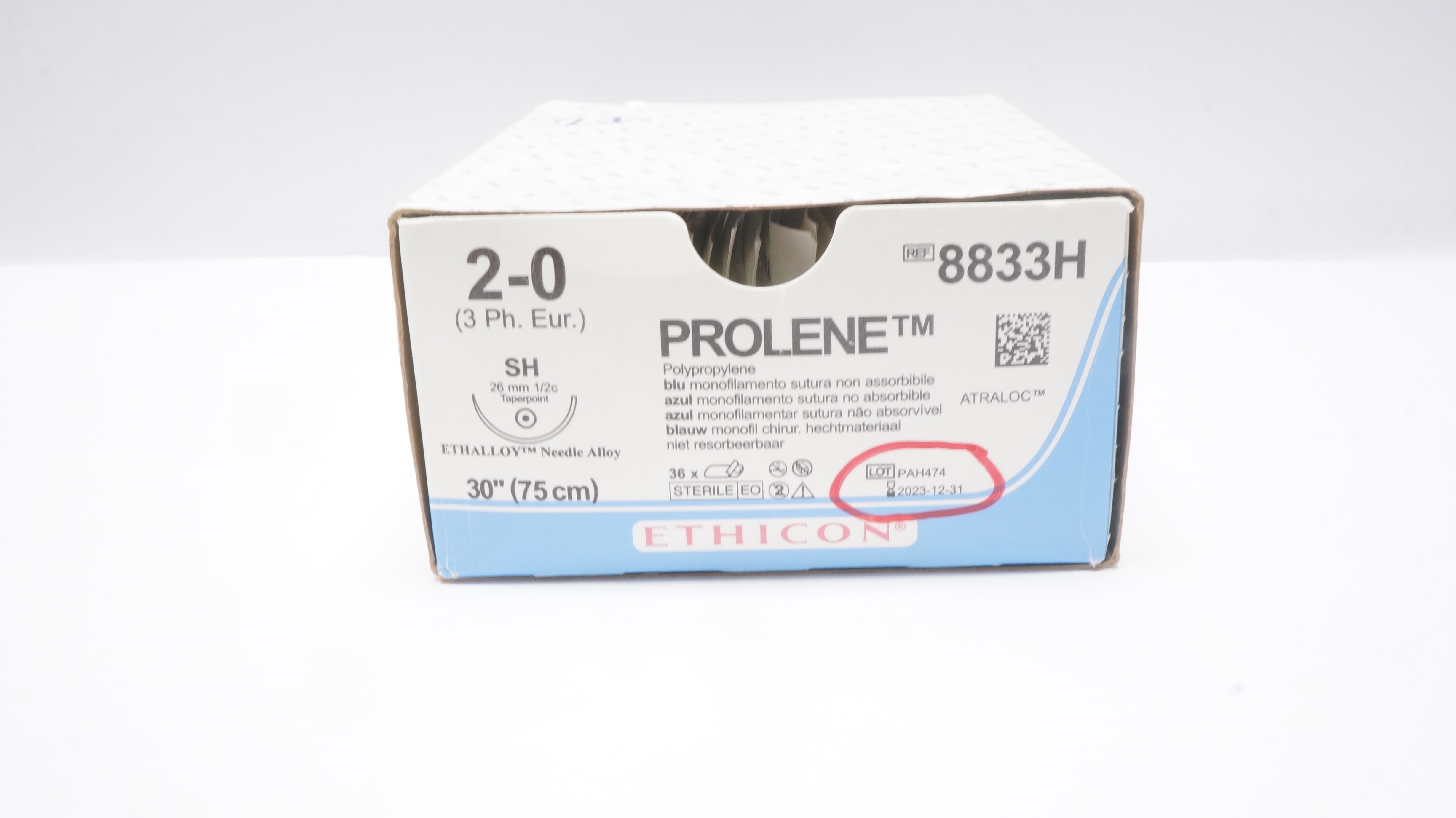 Ethicon 8833H 2-0 Prolene Stre SH 26mm 1/2c Taperpoint 30inch (x) - Box of 27
