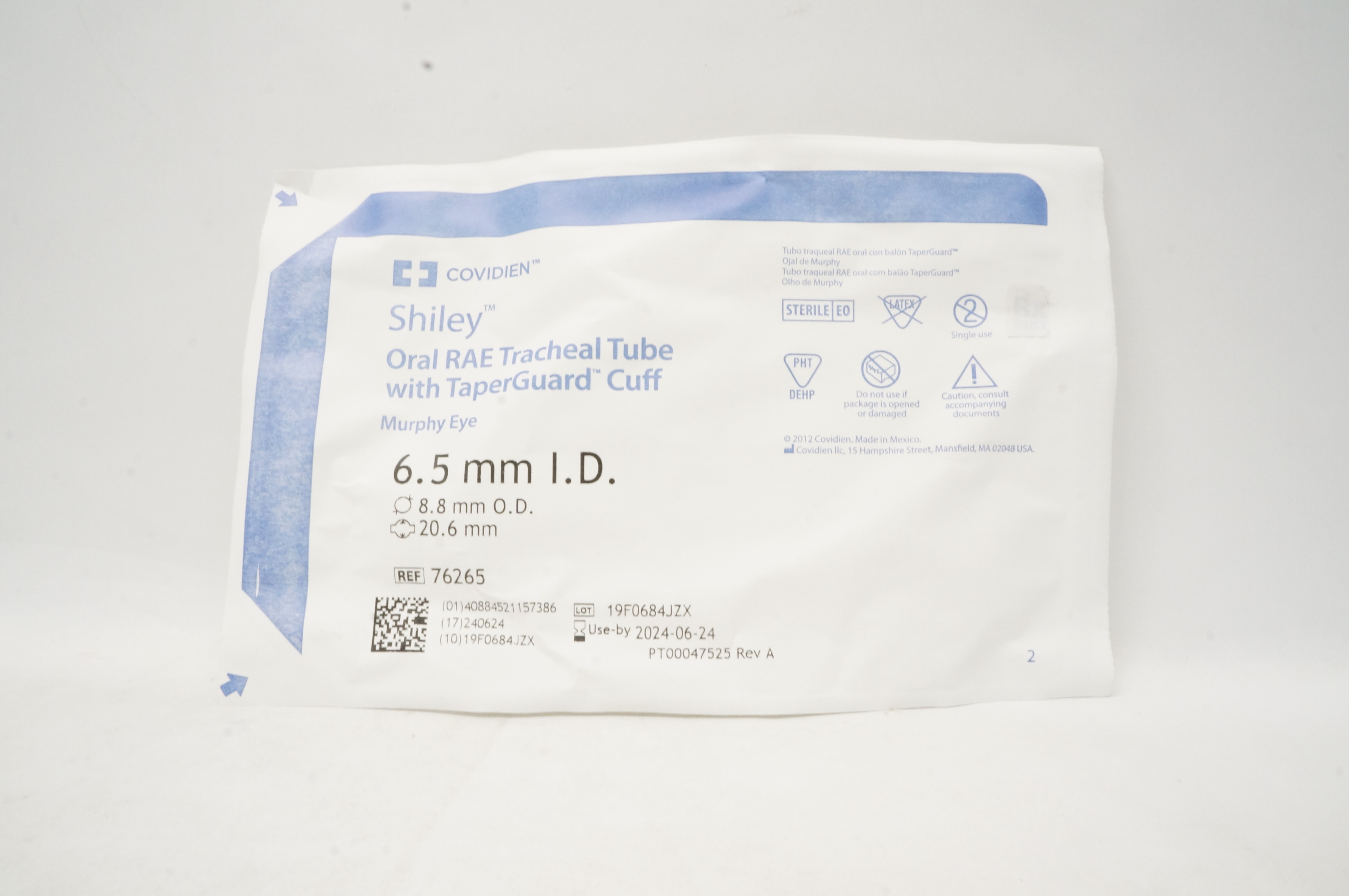 Covidien 76265 Mallinckrodt Oral RAE Tracheal Tube with Cuff  6.5 x 8.8mm