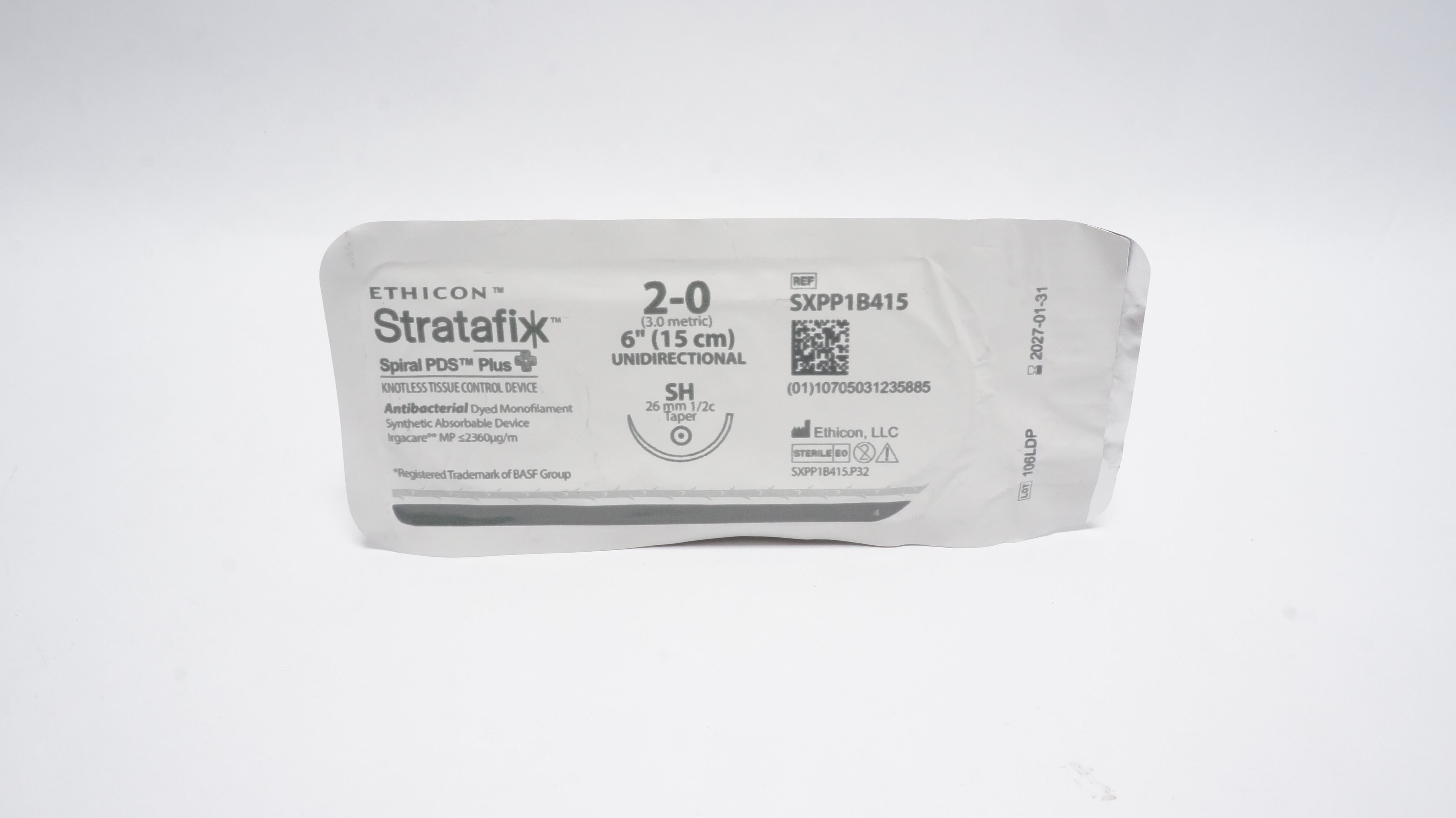 Ethicon SXPP1B415 2-0 Stratafix Spiral PDS Stre SH 26mm 1/2c Taper, 6inch