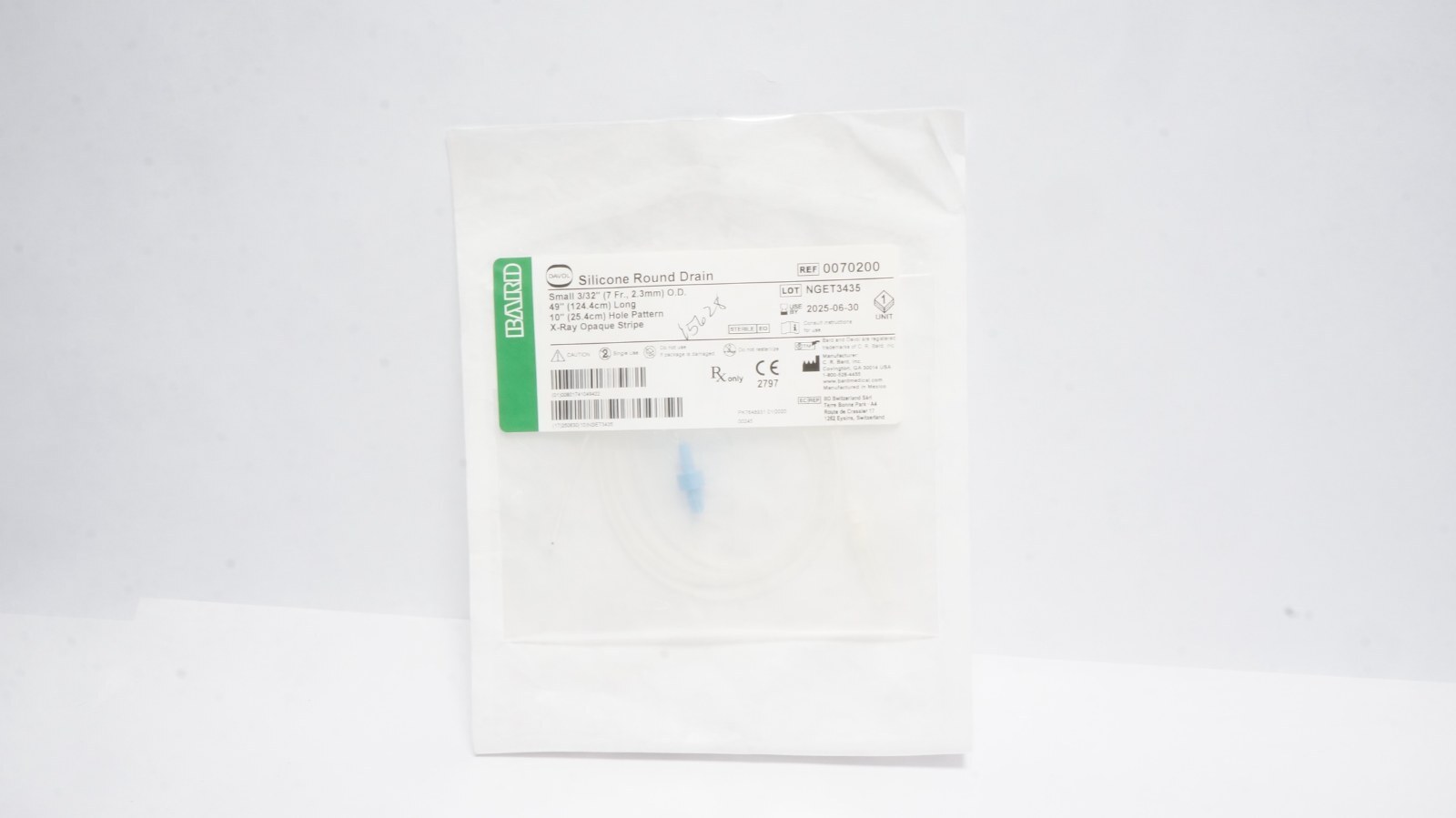 Bard 0070200 Silicone Round Drain Small 3/32" (7 Fr., 2.3mm) O.D.