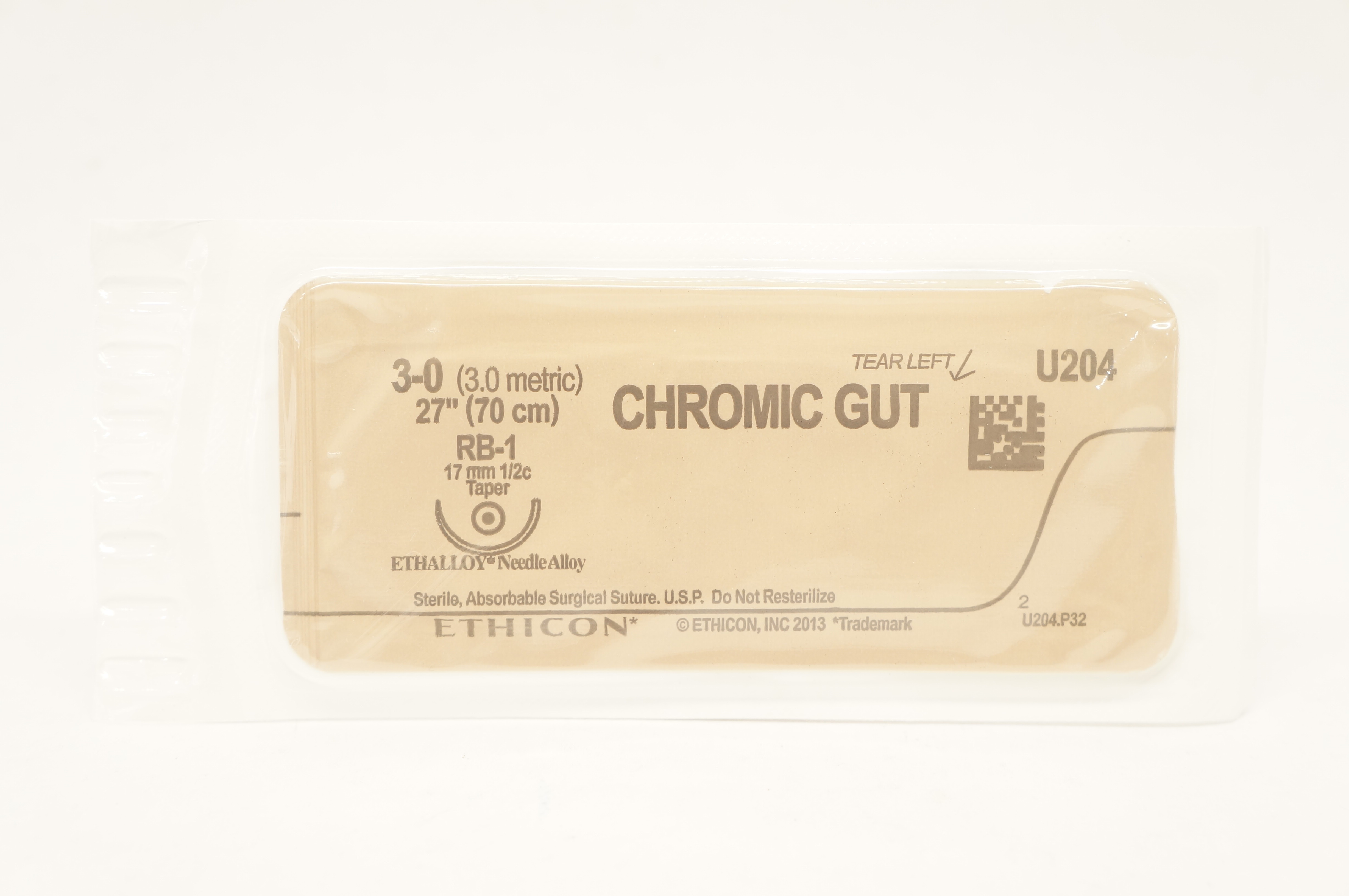 Ethicon U204 3-0 CHROMIC GUT RB-1 17mm 1/2c Taper, 27inch