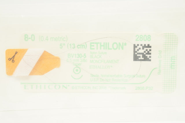 Ethicon 2808 8-0 Ethilon Nylon Stre BV130-5  6,5mm 3/8c Taper 5inch (x)