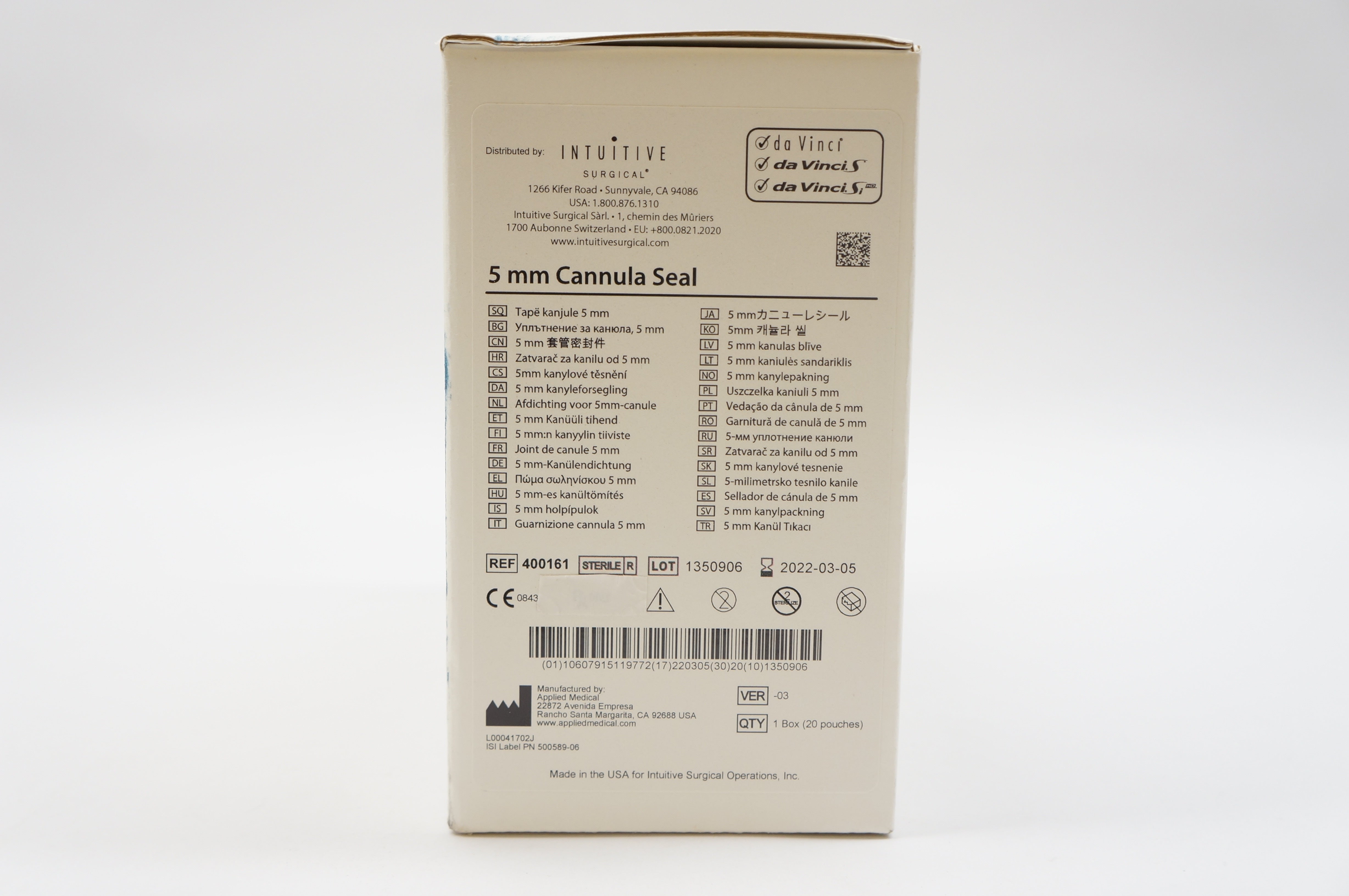 Applied Medical 400161 Intuitive Da Vinci S, Si Cannula Seal 5mm (x) - Box of 20