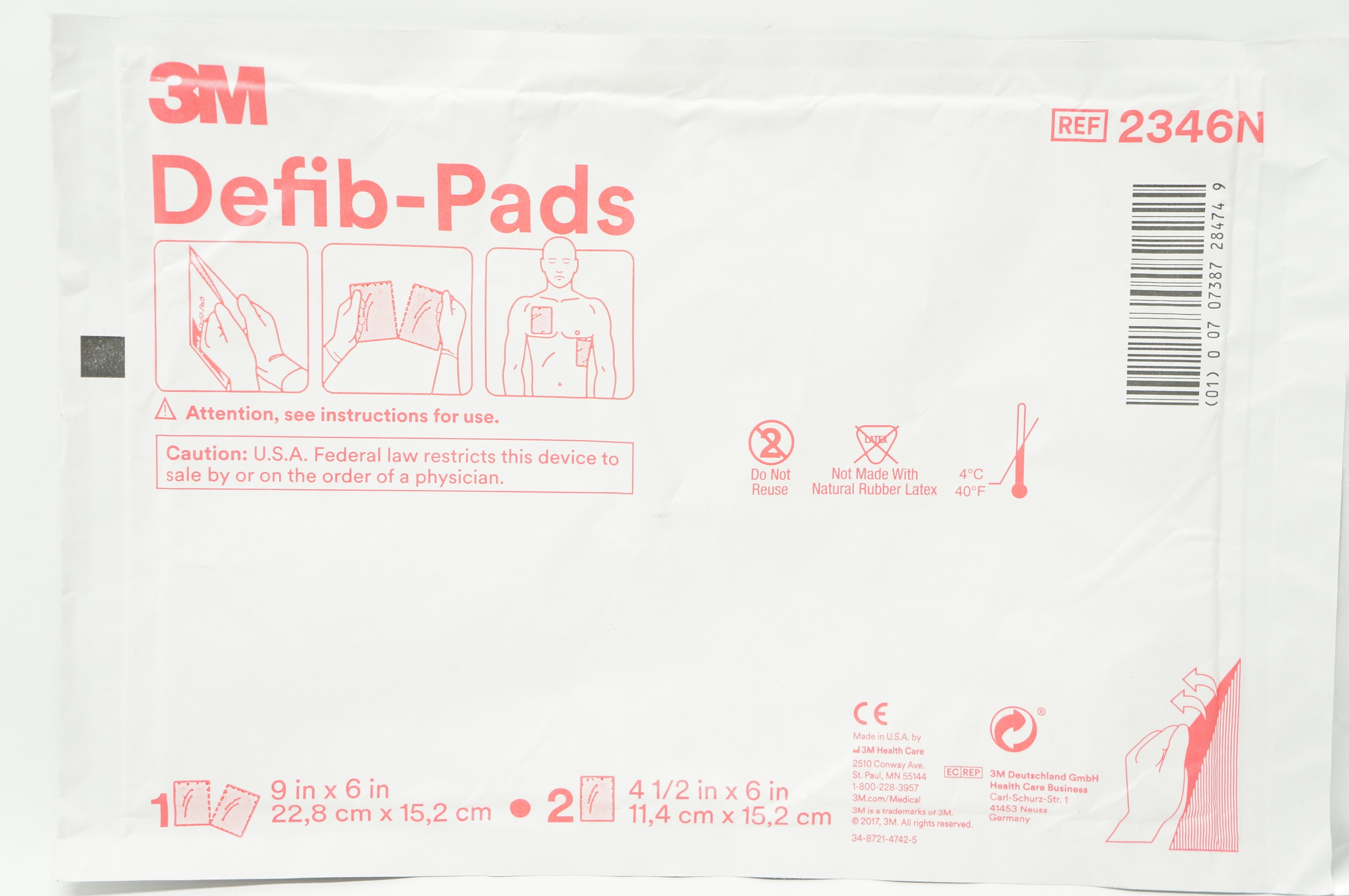 3M 2346N Defib-Pads 9inch x 6inch 4-1/2inch x 6inch (x)