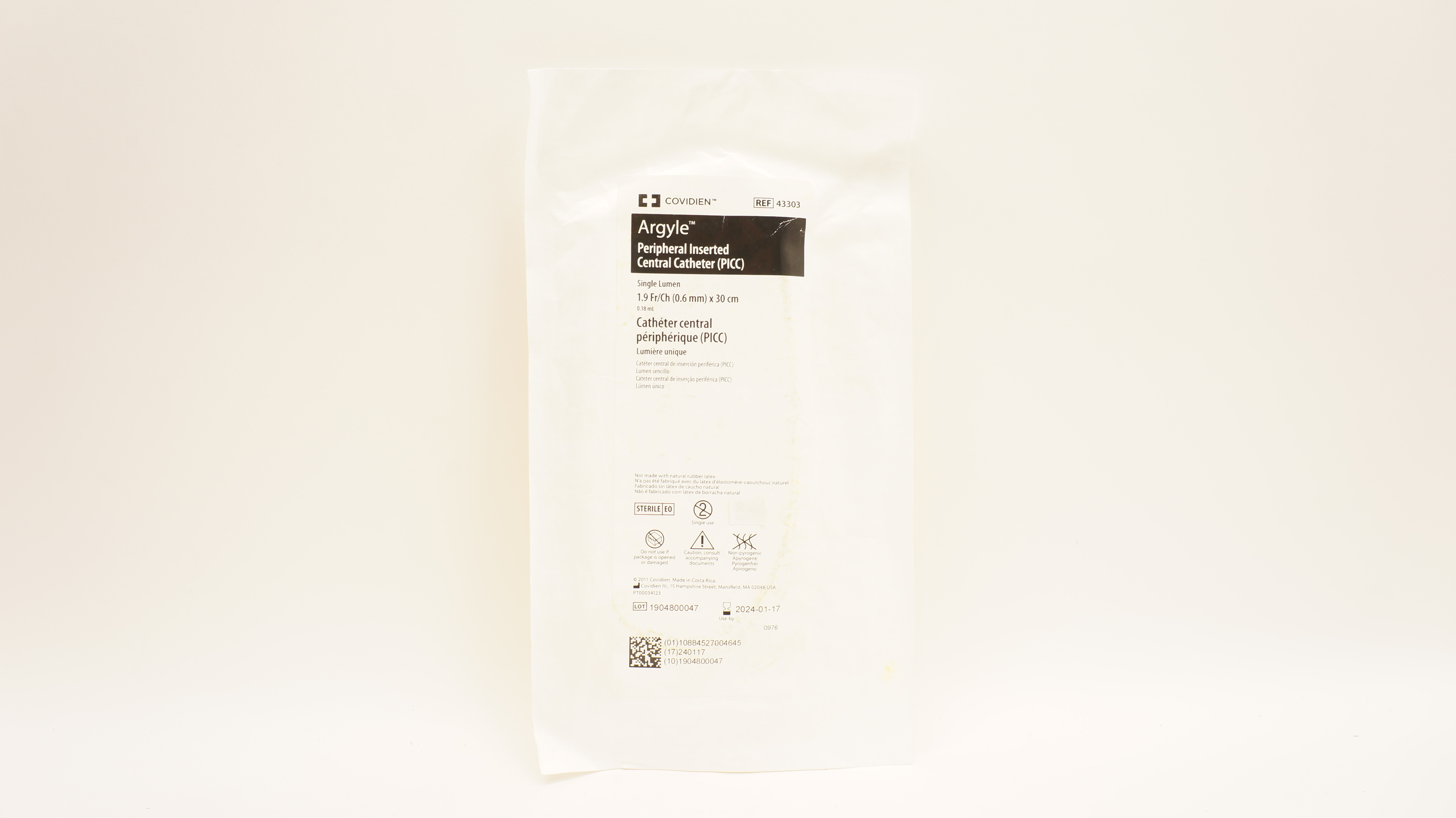 Covidien 43303 Argyle Peripheral Inserted Central Cath. (PICC) 1.9Fr/Ch x 30cm