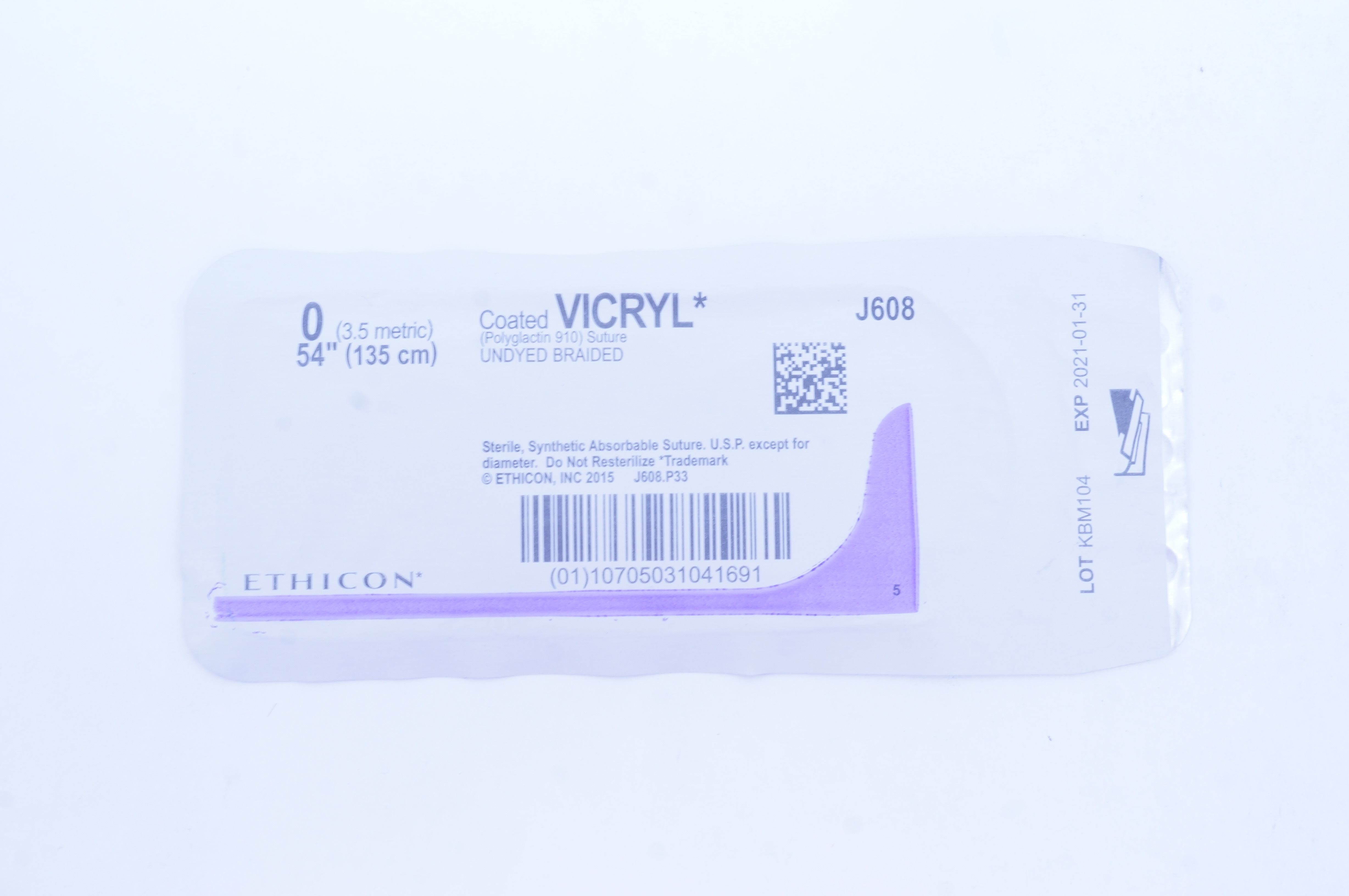 Ethicon J608 0 Coated VICRYL (Polyglactin 910) Stre Undyed Braided 54inch