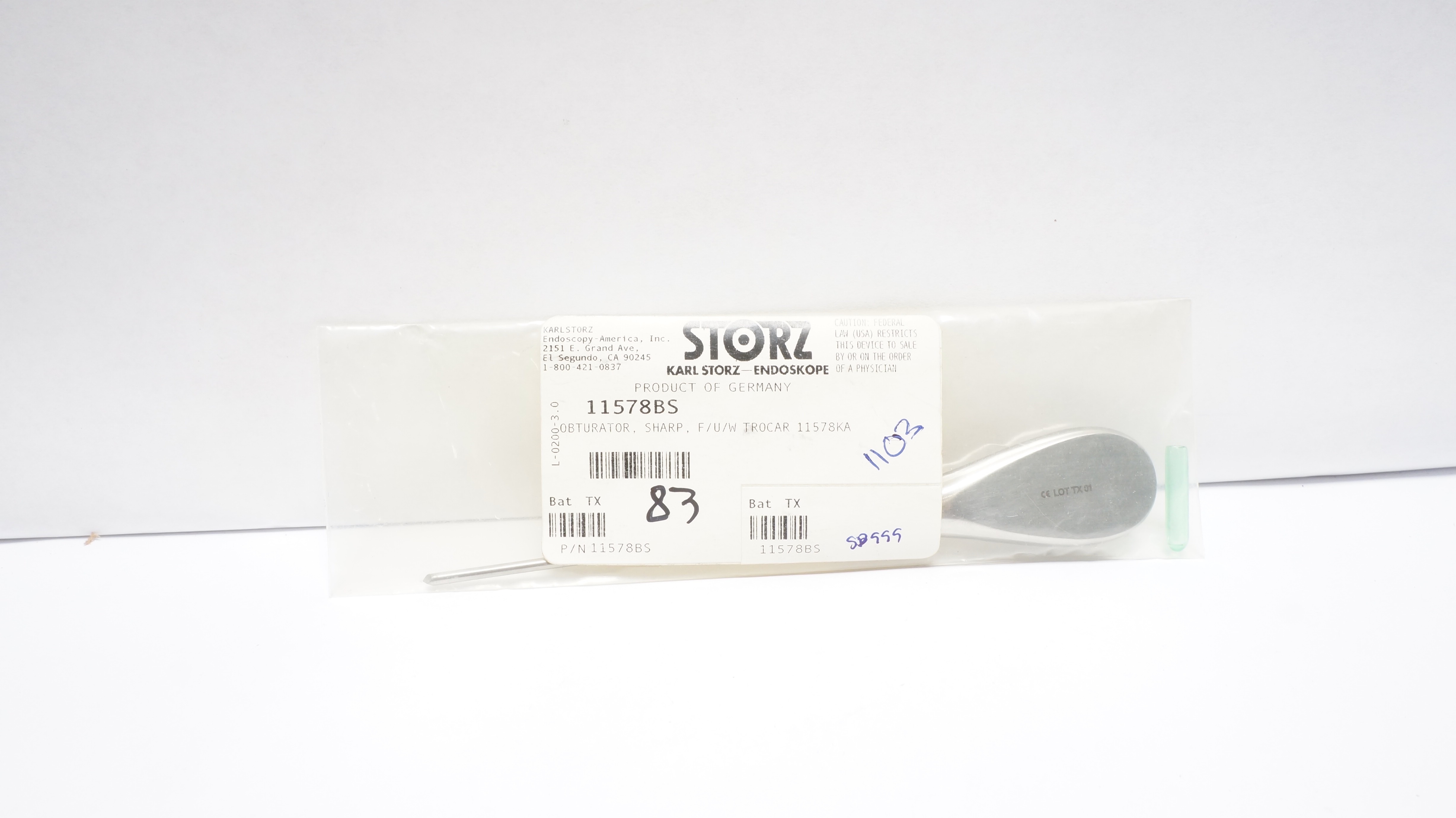 Karl Storz 11578BS Obturator, Sharp, F/U/W Trocar 11578KA