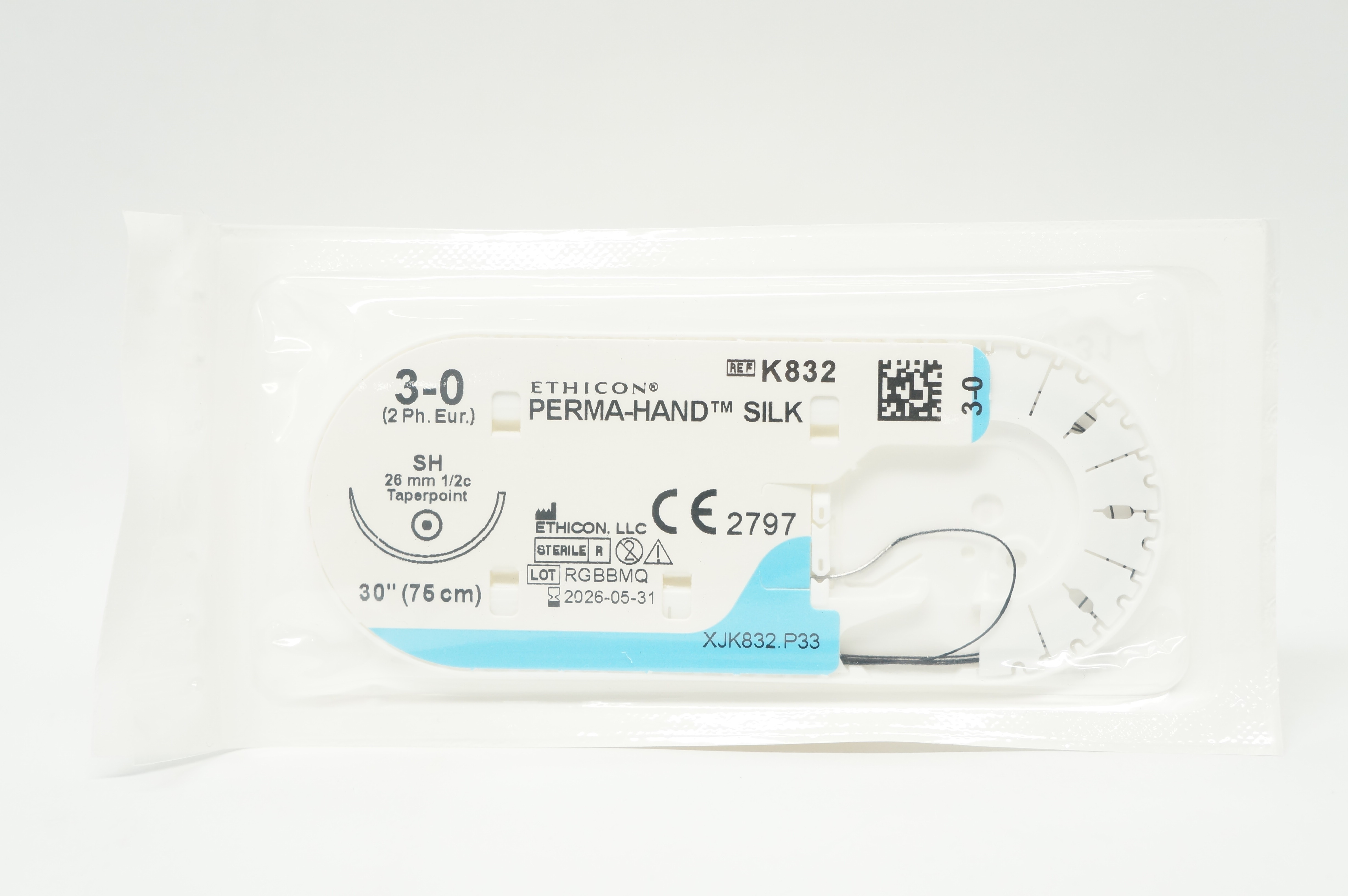 Ethicon K832 3-0 PERMA-HAND SILK SH 26mm 1/2c Taperpoint, 30inch