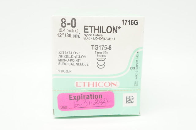 Ethicon 1716G 8-0 Ethilon Stre TG175-8 7mm 1/2c Spatula 12inch (x) - Box of 12