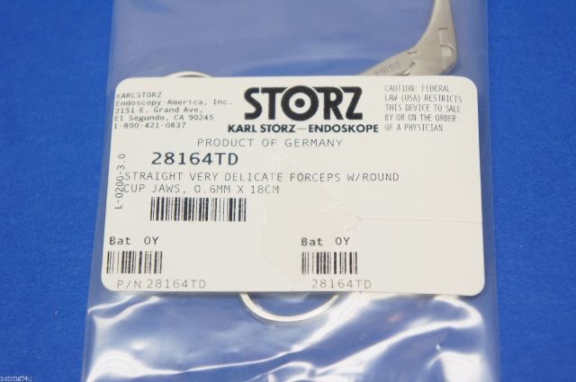Karl Storz 28164TD Straight Very Delicate Forceps W/Round Cup Jaws 0.6mm x 18cm