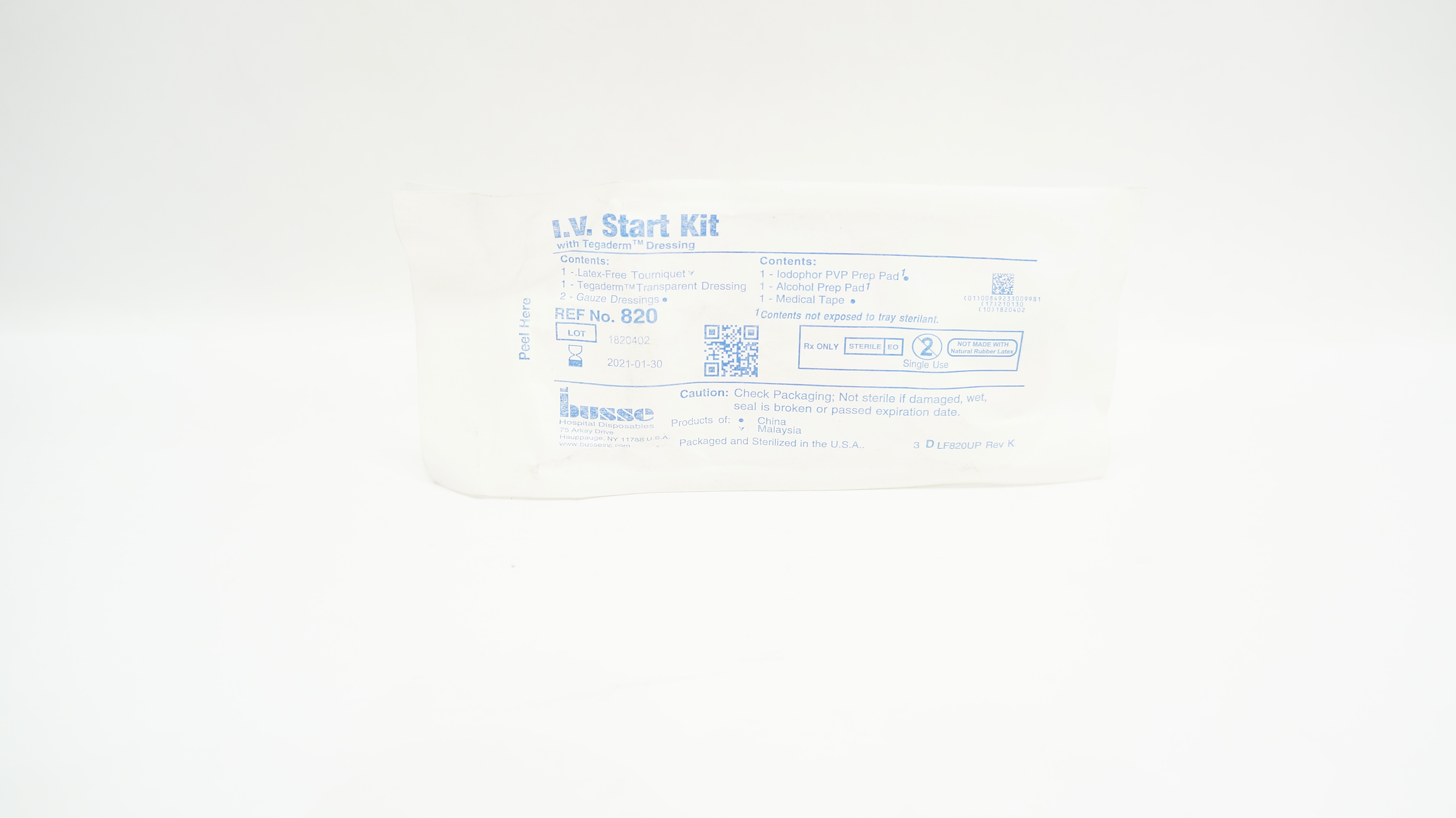 Busse 820 I.V. Start Kit with Tegaderm Dressing (x)