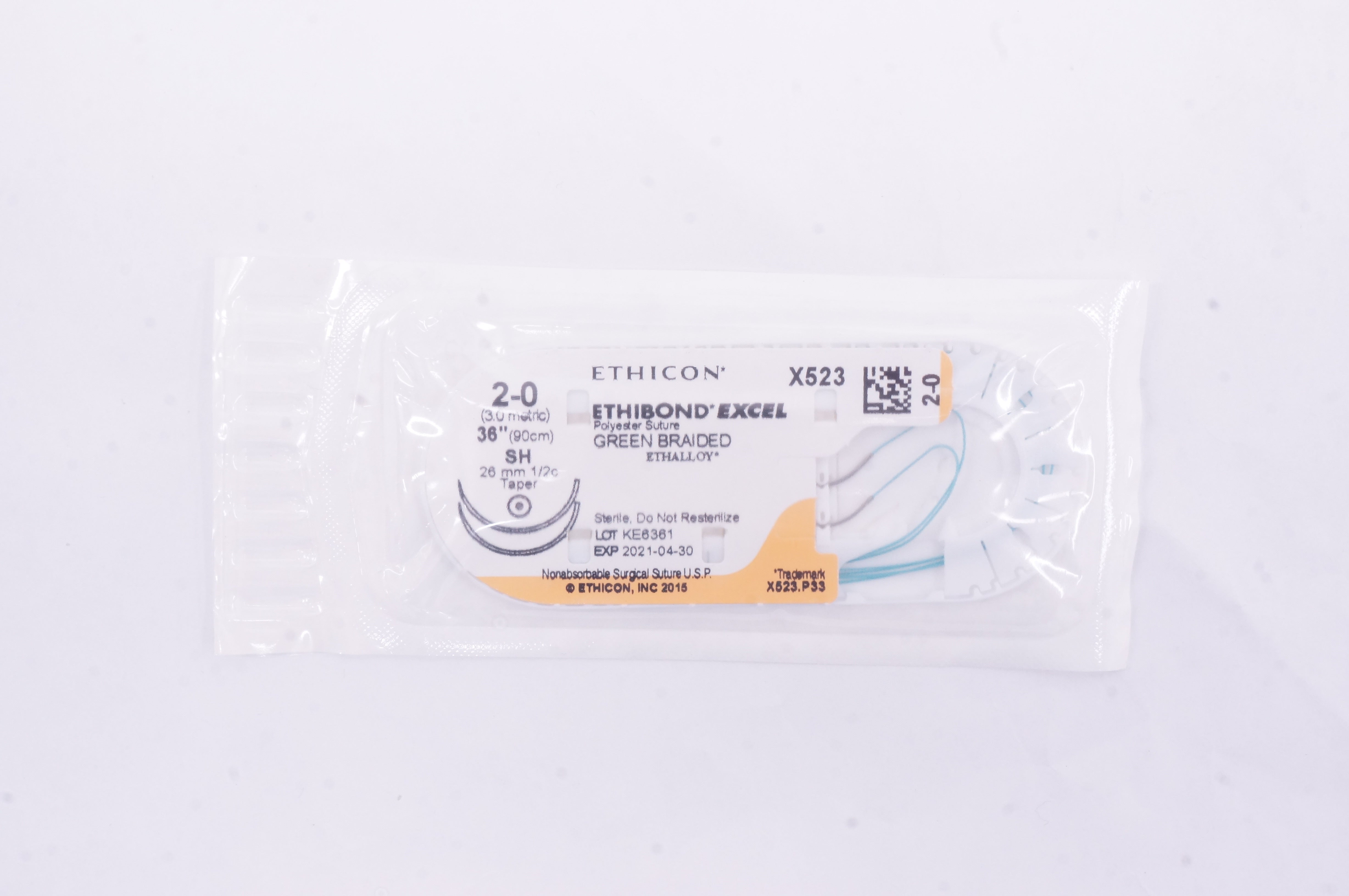 Ethicon X523 2-0 Ethibond Excel SH 26mm 1/2c Taperpoint, 36inch