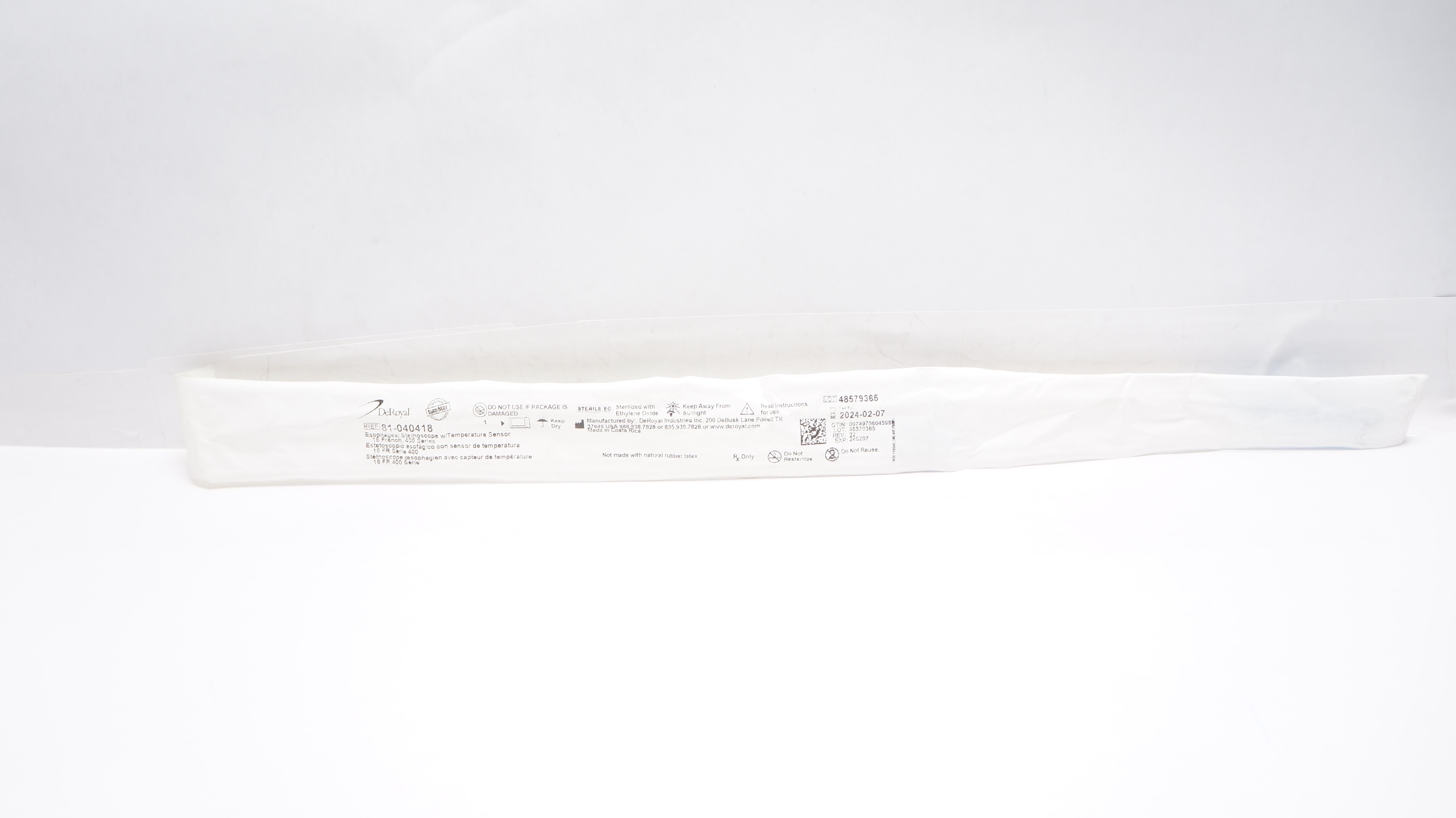 DeRoyal 81-040418 Esophageal Stethoscope with Temperature Sensor 18Fr. (x)