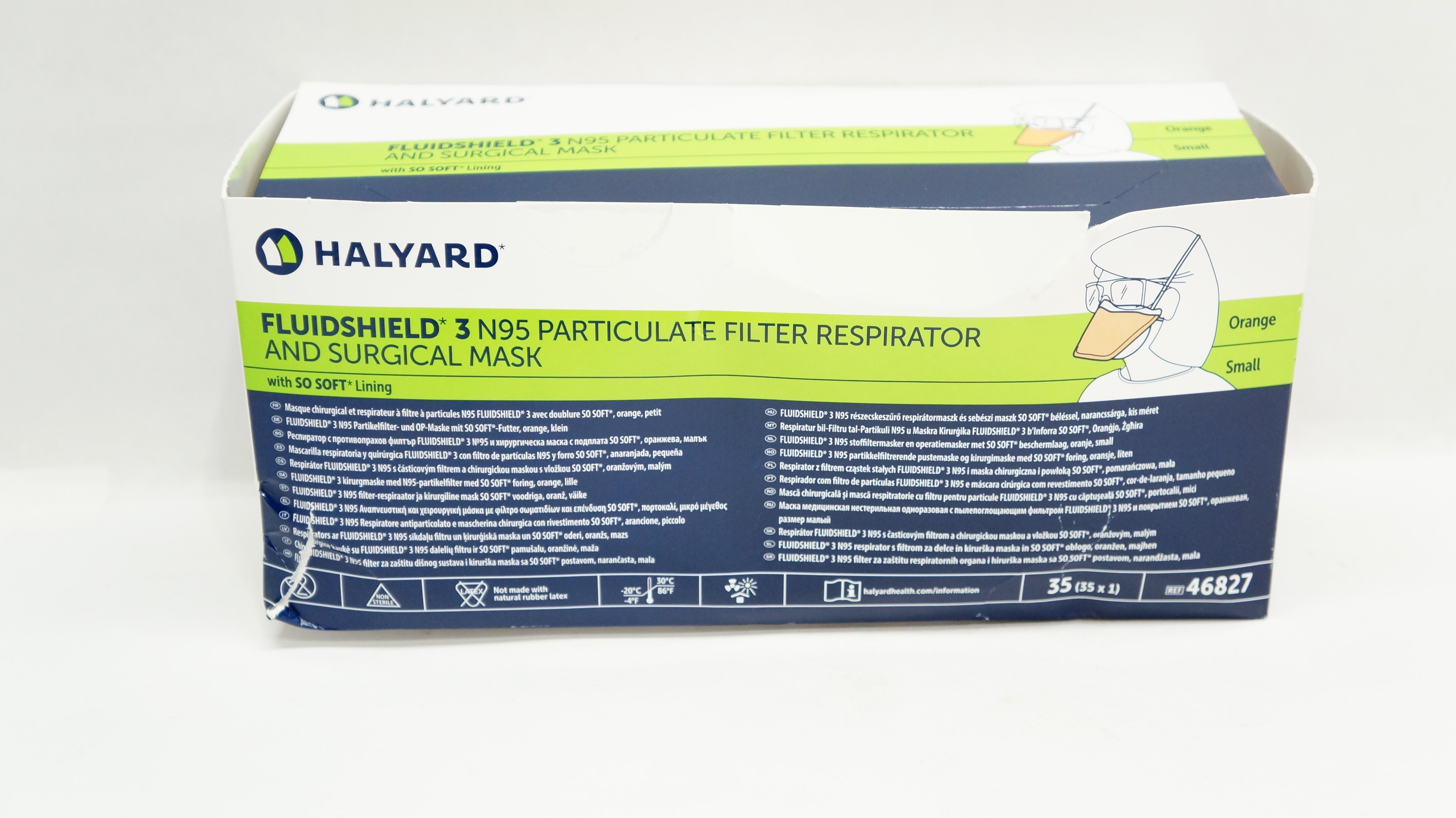 Halyard 46827 FluidShield 3 N95 Filter Respirator & Surgical Mask - Box of 35