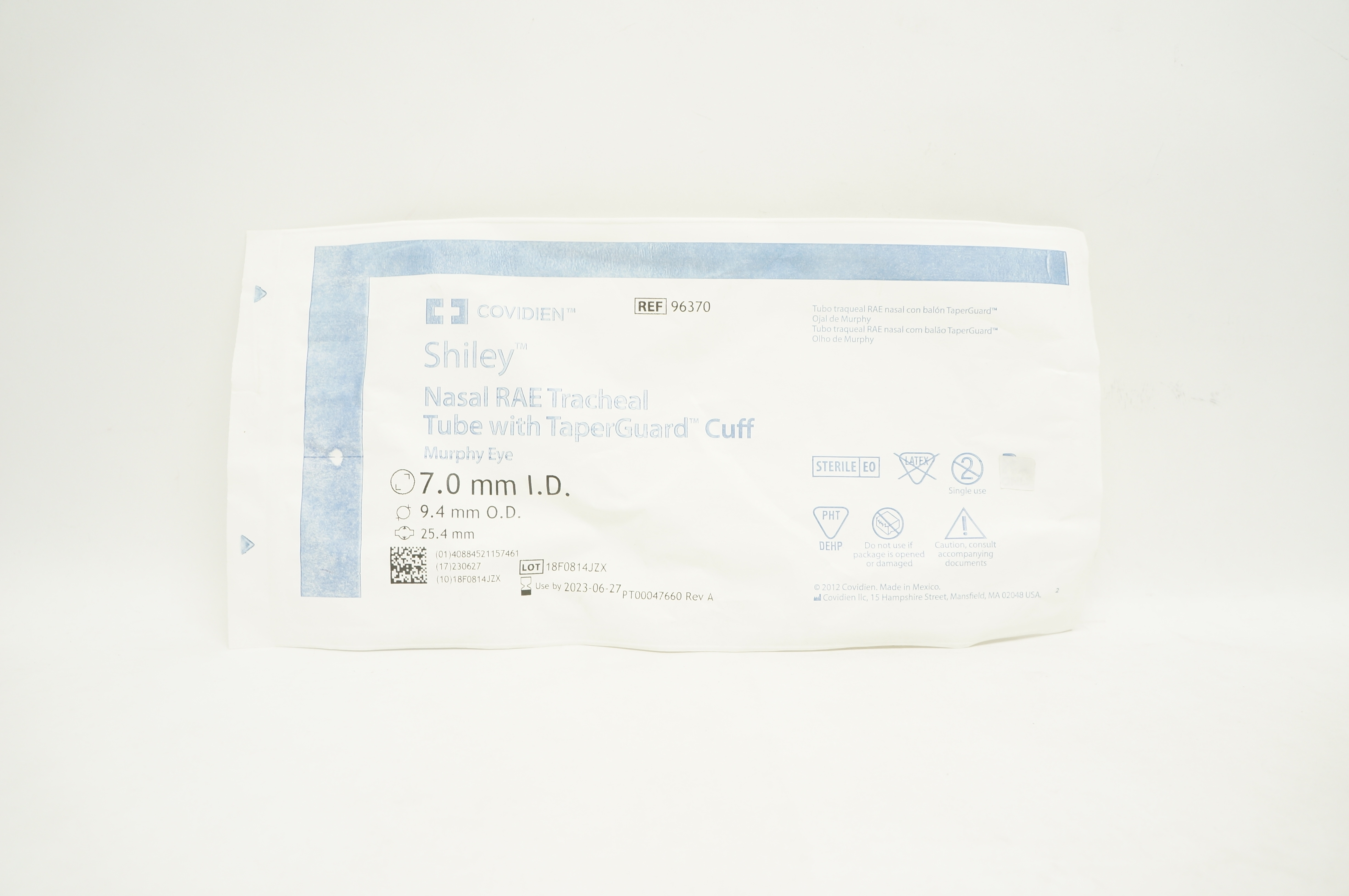 Covidien 96370 Shiley Nasal RAE Tracheal Tube with TaperGuard Cuff 7.0mm ID