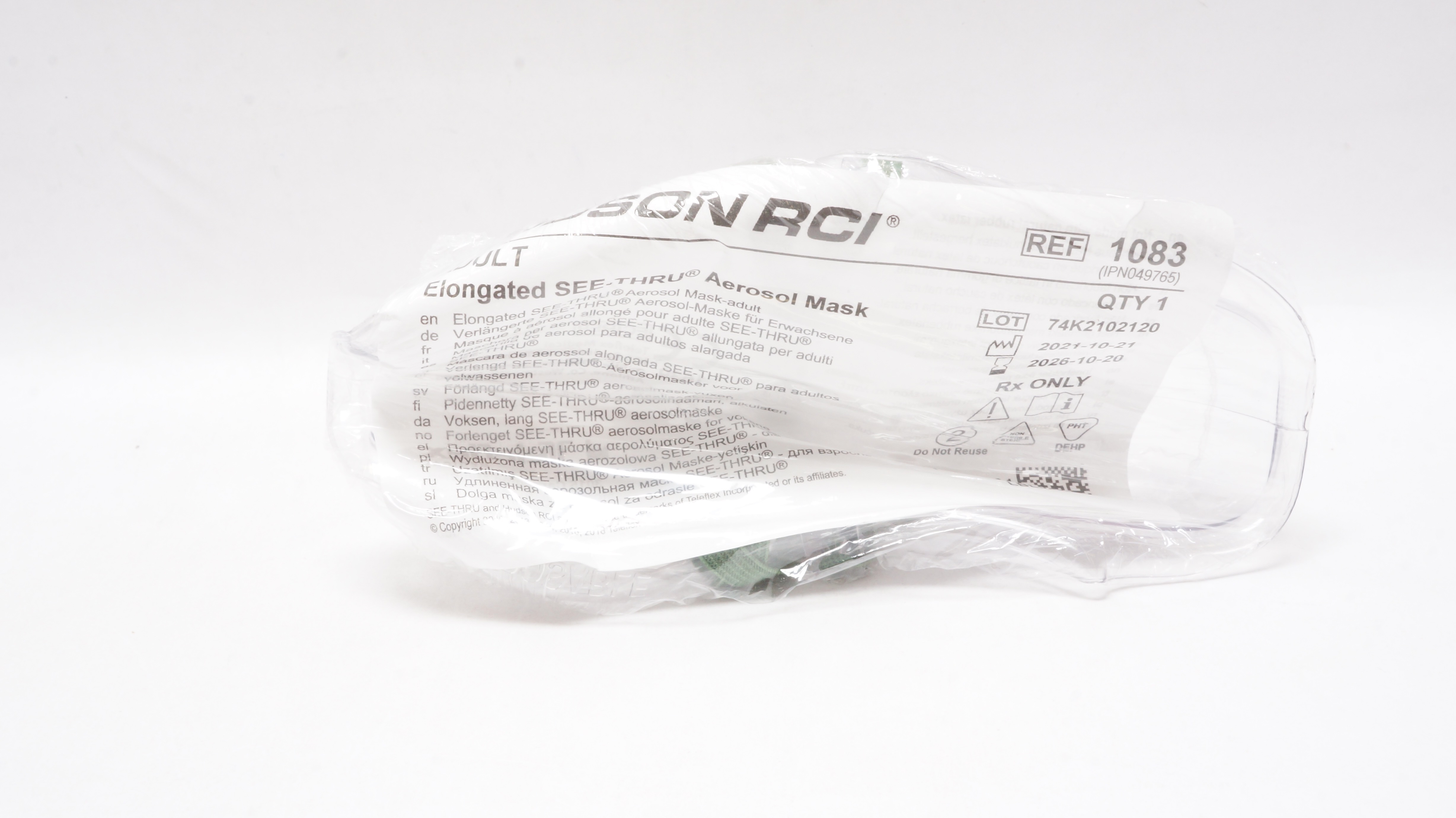 Hudson RCI 1083 Teleflex Elongated SEE-THRU Aerosol Mask Adult