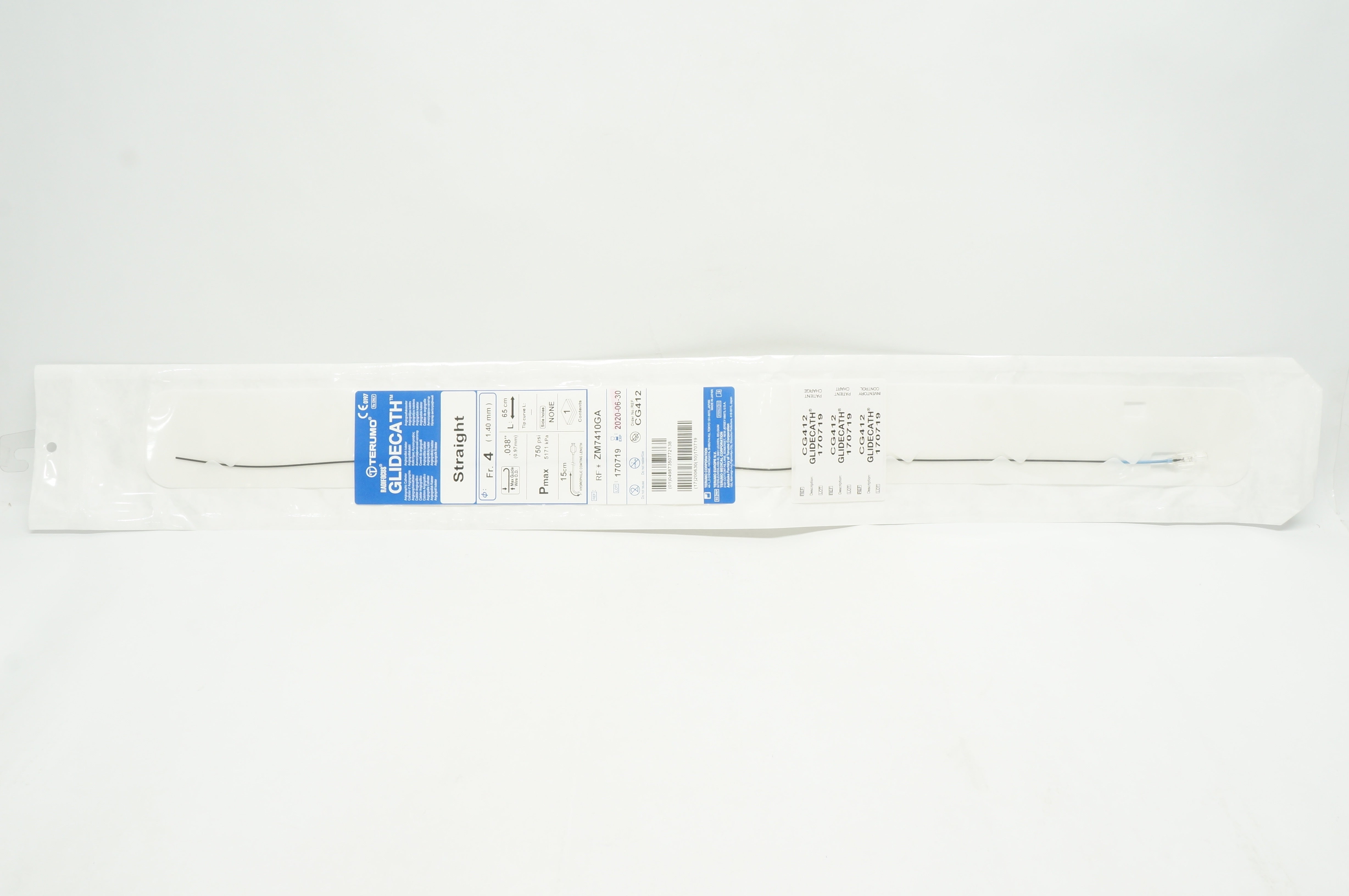 Terumo ZM7410GA Glidecath Straight Angiographic Cath. 4Fr x 65cm (x)